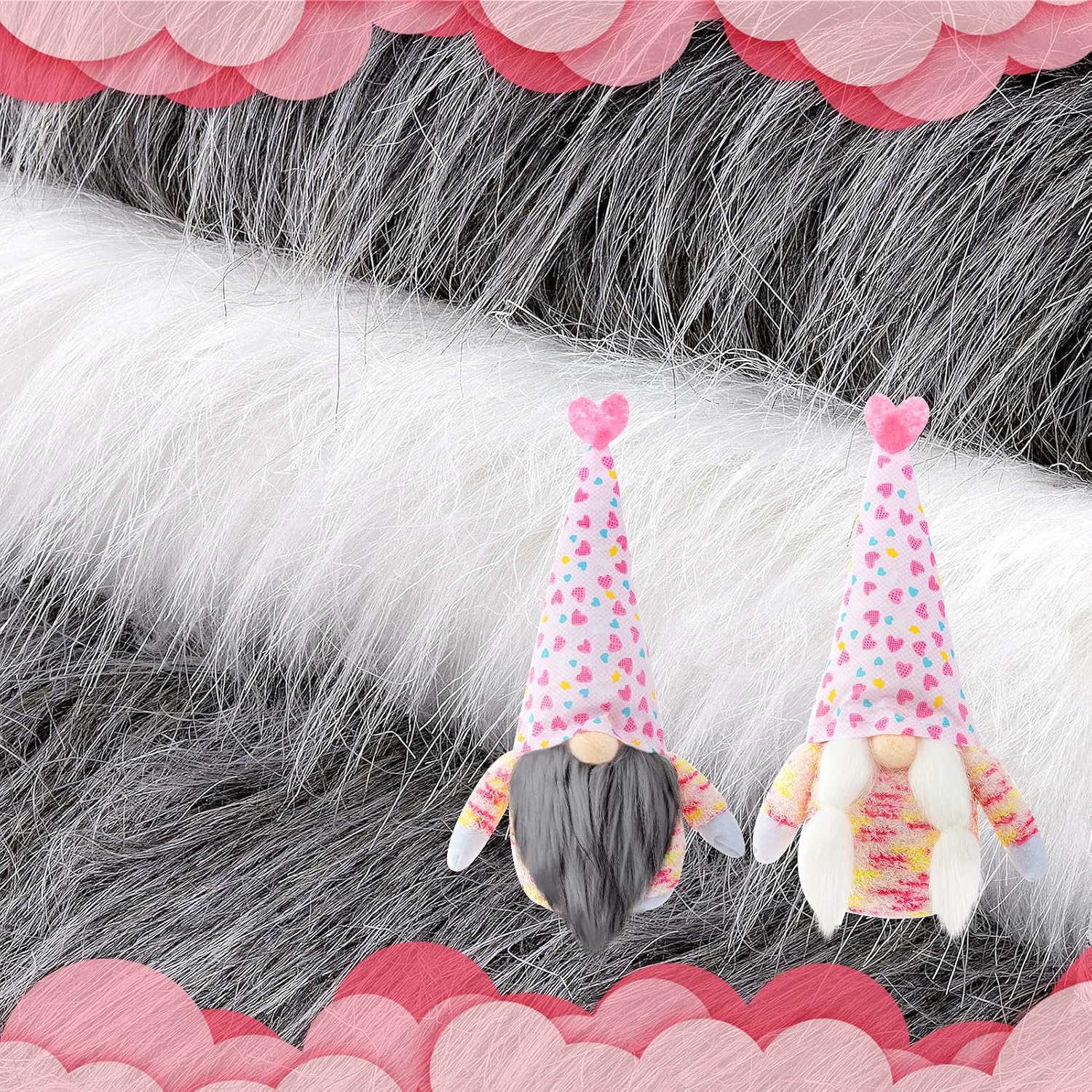 6 Pcs Faux Fur Fabric, 10"×10" Artificial Fuzzy Fur Fabric, Warm and Breathable Fur Square Patches for Valentine's Day Gnomes Decors DIY Crafts Sewing Cushion Pad Chair Cover (3 White 3 Grey)