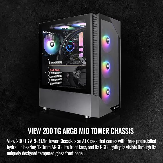 Thermaltake View 200 TG ARGB Motherboard Sync ATX Tempered Glass Mid Tower Computer Case with 3x120mm Front ARGB Fan, CA-1X3-00M1WN-00