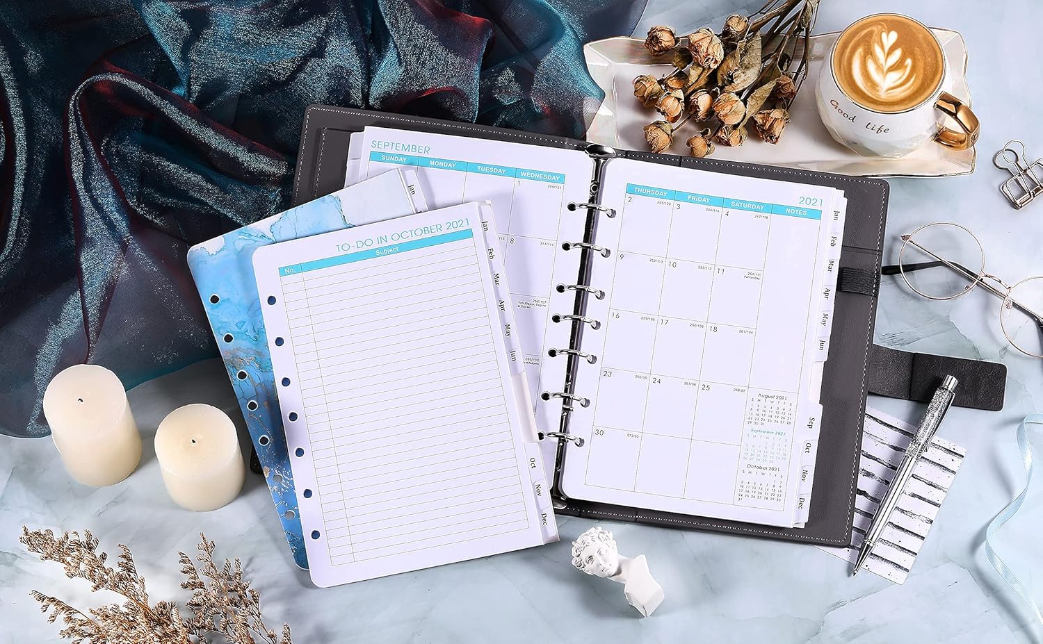 2021-2022 Monthly Planner Refill - 7-Hole Punched Paper, A5 Planner Inserts, 18-Month Planner Refills with Tabs, 5-1/2" x 8-1/2", Jul. 2021 - Dec.2022, Two Pages Per Month : Office Products