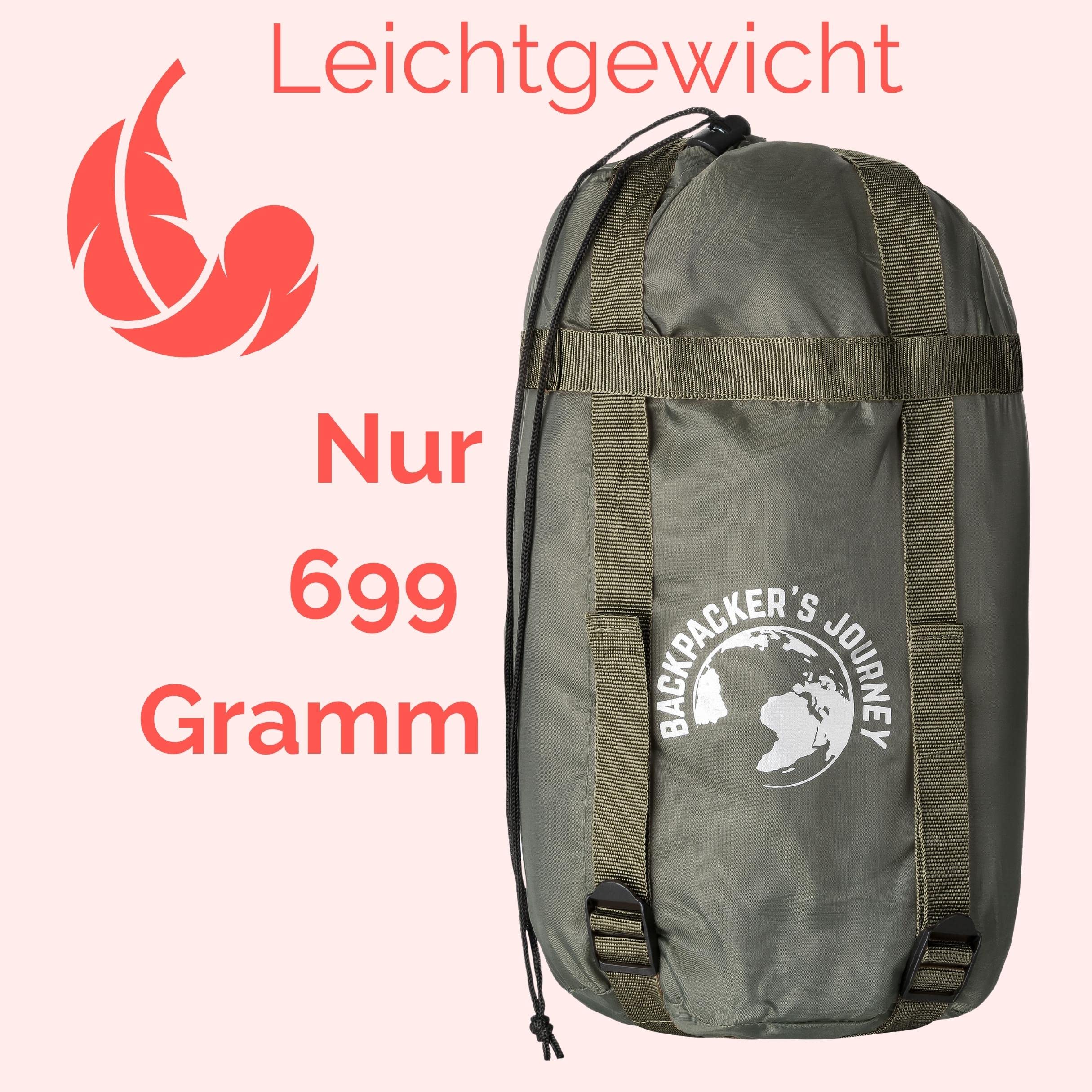 Backpacker's Journey Śpiwór 1,4 kg w kompaktowym rozmiarze po spakowaniu. Śpiwór outdoorowy lekki dla kobiet i mężczyzn. Idealny na kemping, wędrówki, wędrówki z plecakiem i wycieczki motocyklowe
