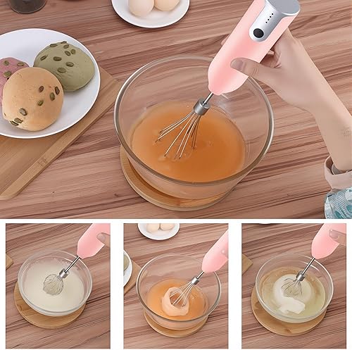 Miniatura 6 de Batidor eléctrico de huevos, mezclador con carga USB, ajuste de tres velocidades, adecuado para batir huevos, crema, salsa, mermelada y más, rosa