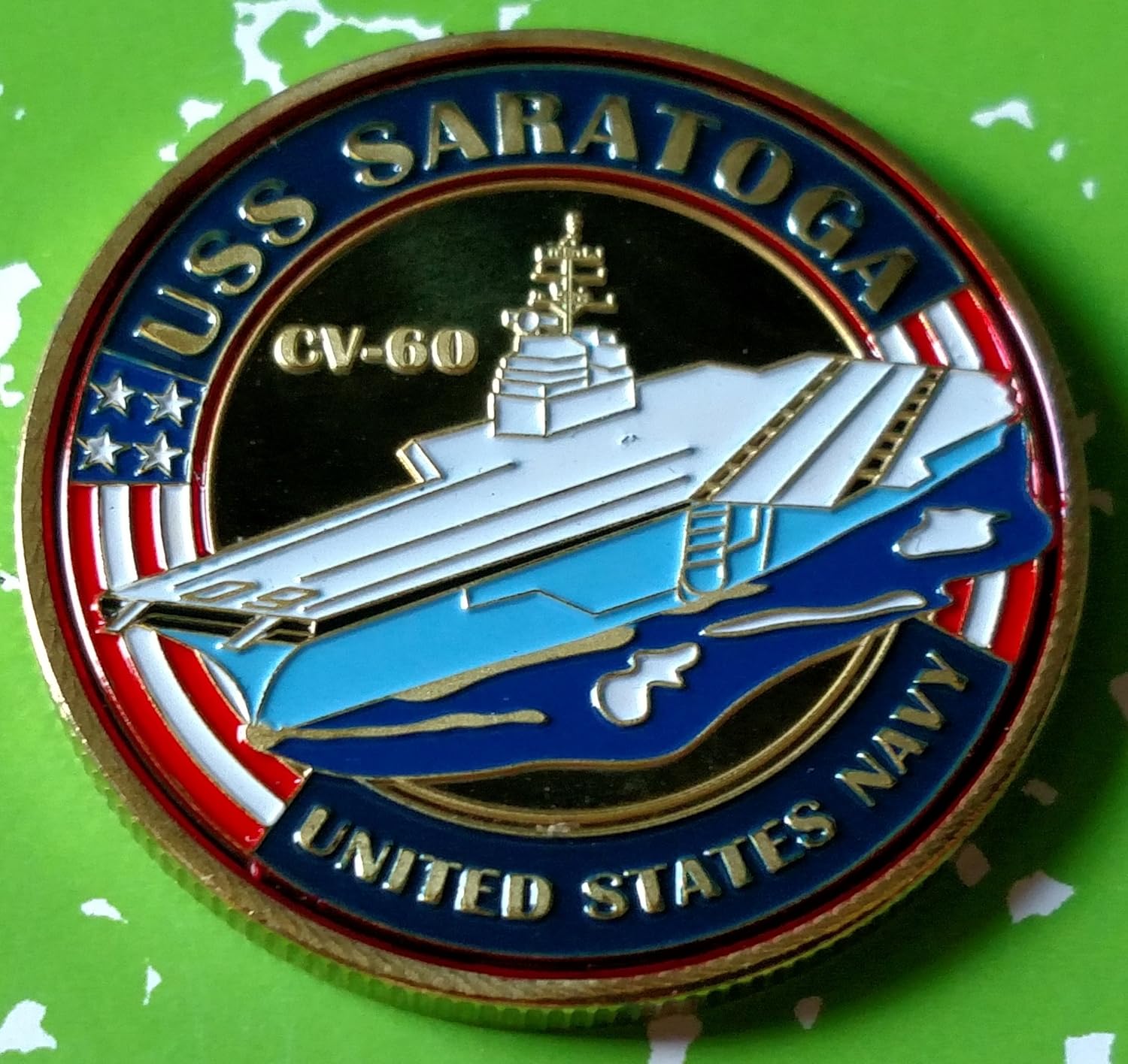 US Navy USS Saratoga CV-60 Colorized Challenge Art Coin
