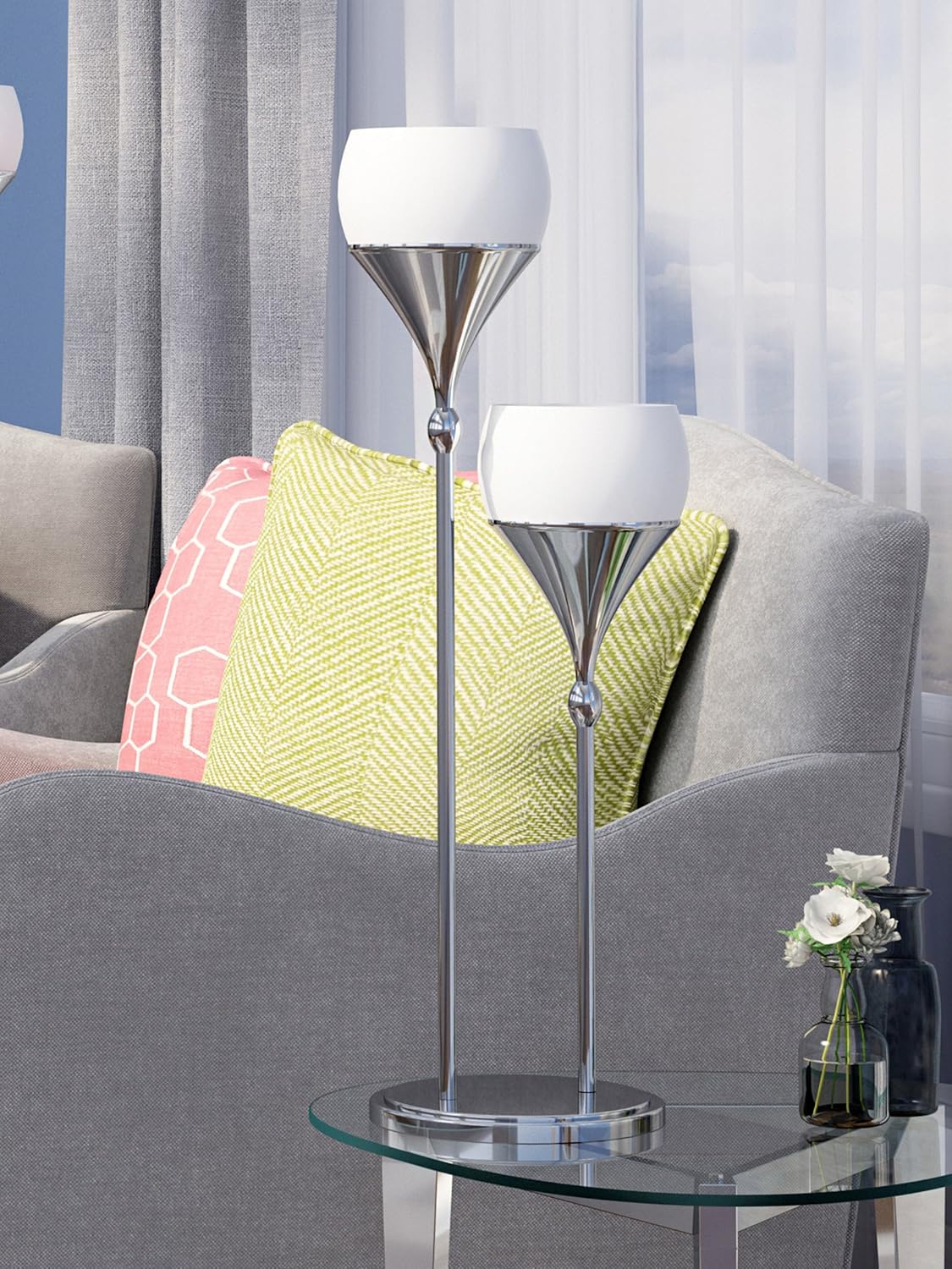 Lite Source LS-22225 Celestrel Table Lamp, 9"x 30.75", Chrome/Frosted