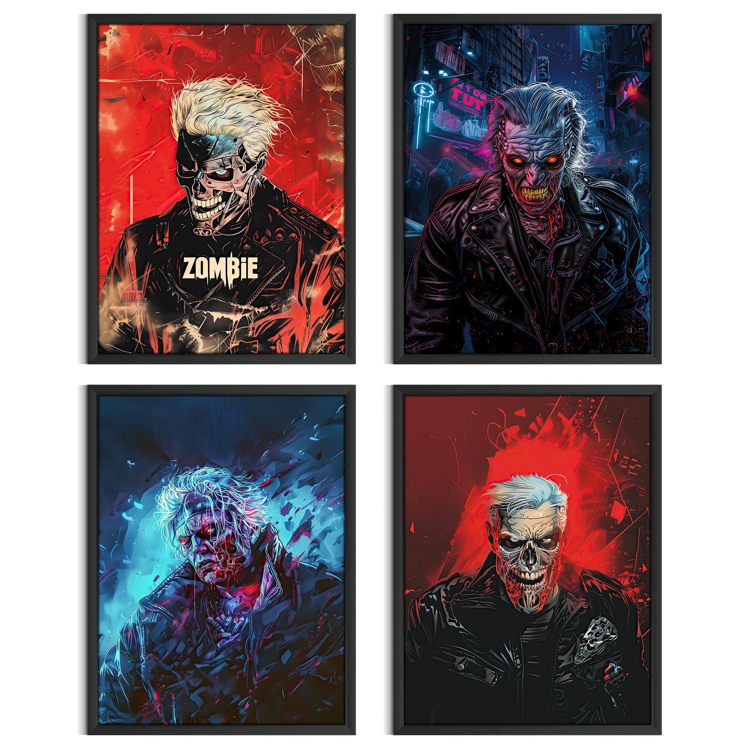HK StudioHK Studio Zombie Creepy Horror Decor Posters 13" x 17" Pack 4 - Funky Decor for Bedroom, Dorm, Teen Room - Emo Room Decor Aesthetic