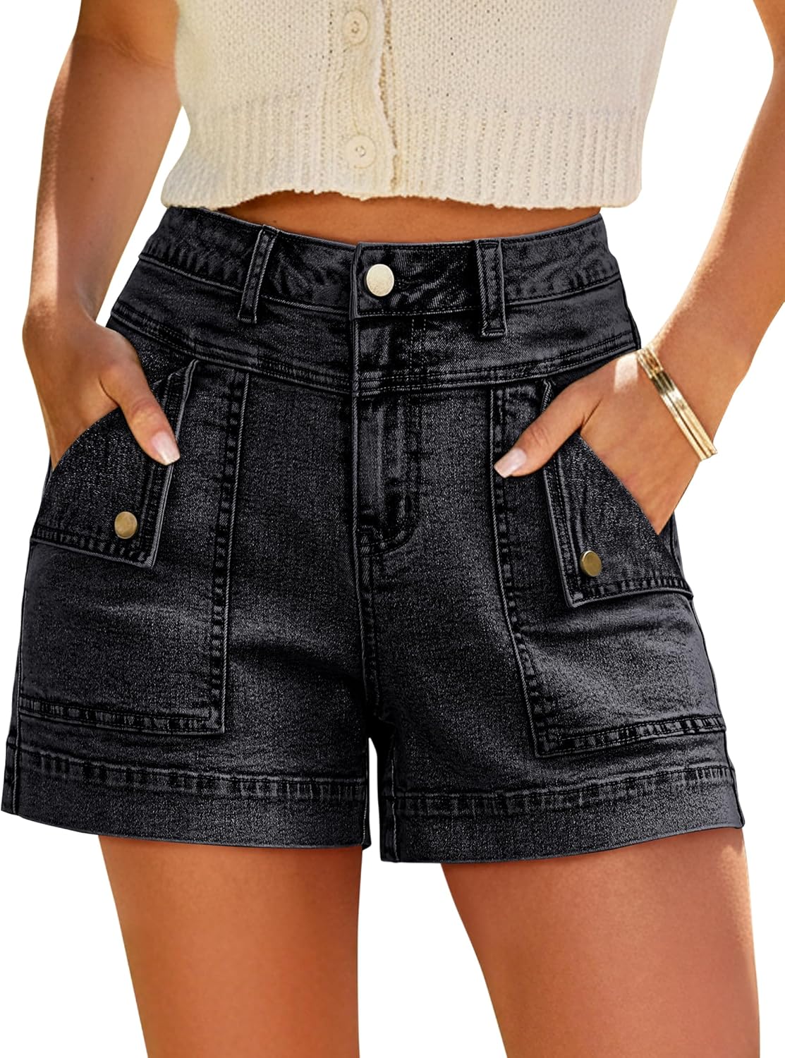 Eddoyee Jean Cargo Shorts for Women Denim Y2k High Waist Stretchy Shorts Sexy Summer Booty Shorts with Pockets