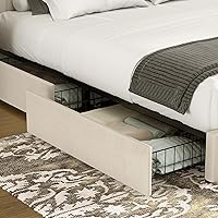 Vista 4 de VECELO - Base de cama tapizada de tamaño Queen con cabecera y 4 cajones, cama de plataforma de almacenamiento de terciopelo, soporte de listones