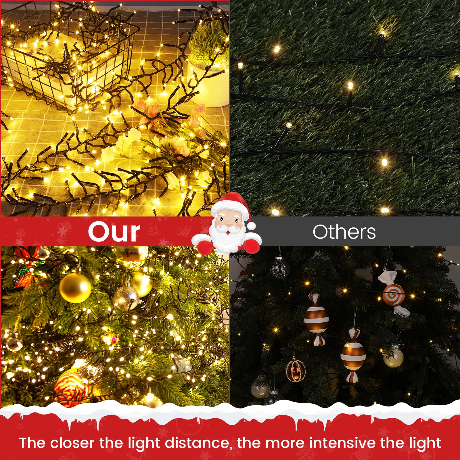 ELKTRY Christmas Cluster Lights,1000LED Warm White Christmas Tree Lights 10M,8 Modes&Memory Function with Dark Wire - Image 2