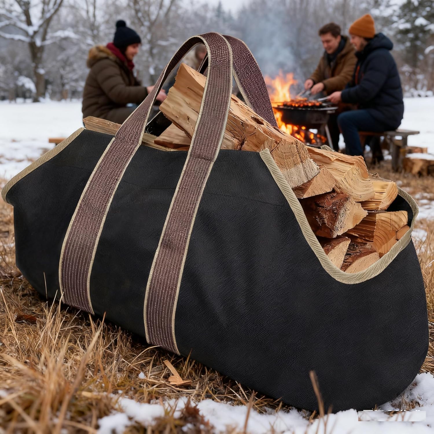 AMAGABELI GARDEN & HOME Large Canvas Log Tote Bag Firewood Carrier Heavy Duty Fireplace Log Holder Fire Wood Carriers Carrying with Handles Wood Sling For Fire Place Outdoor Cabin Stove Accessories - Image 6