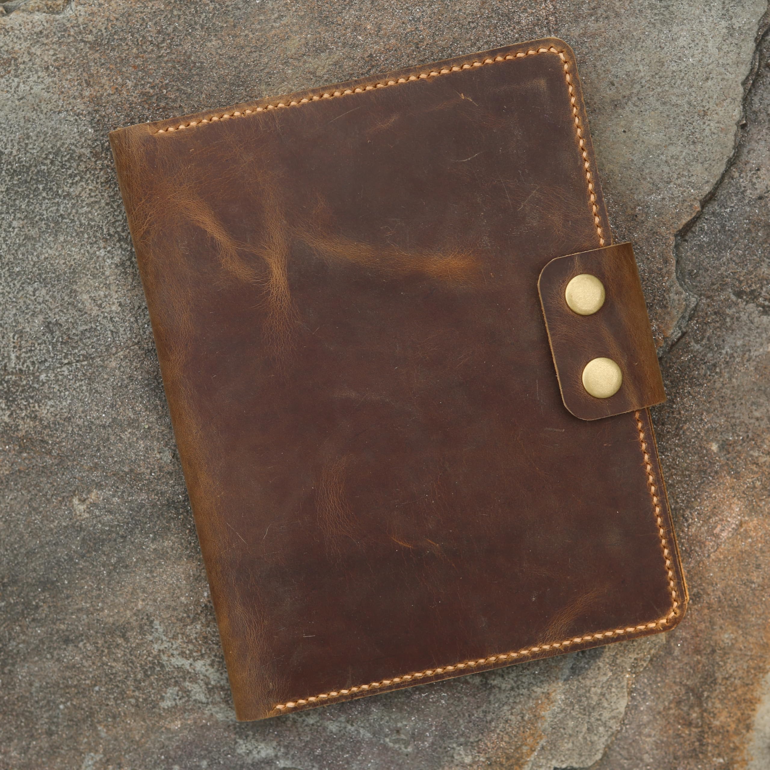 Handgefertigte A5 Leder Dokumentenmappe,Kompatibel mit RHODIA No.16, Crazy Horse Vollnarbenleder, Vintage-Look mit Kartenfächern und Stifthalter, Braun
