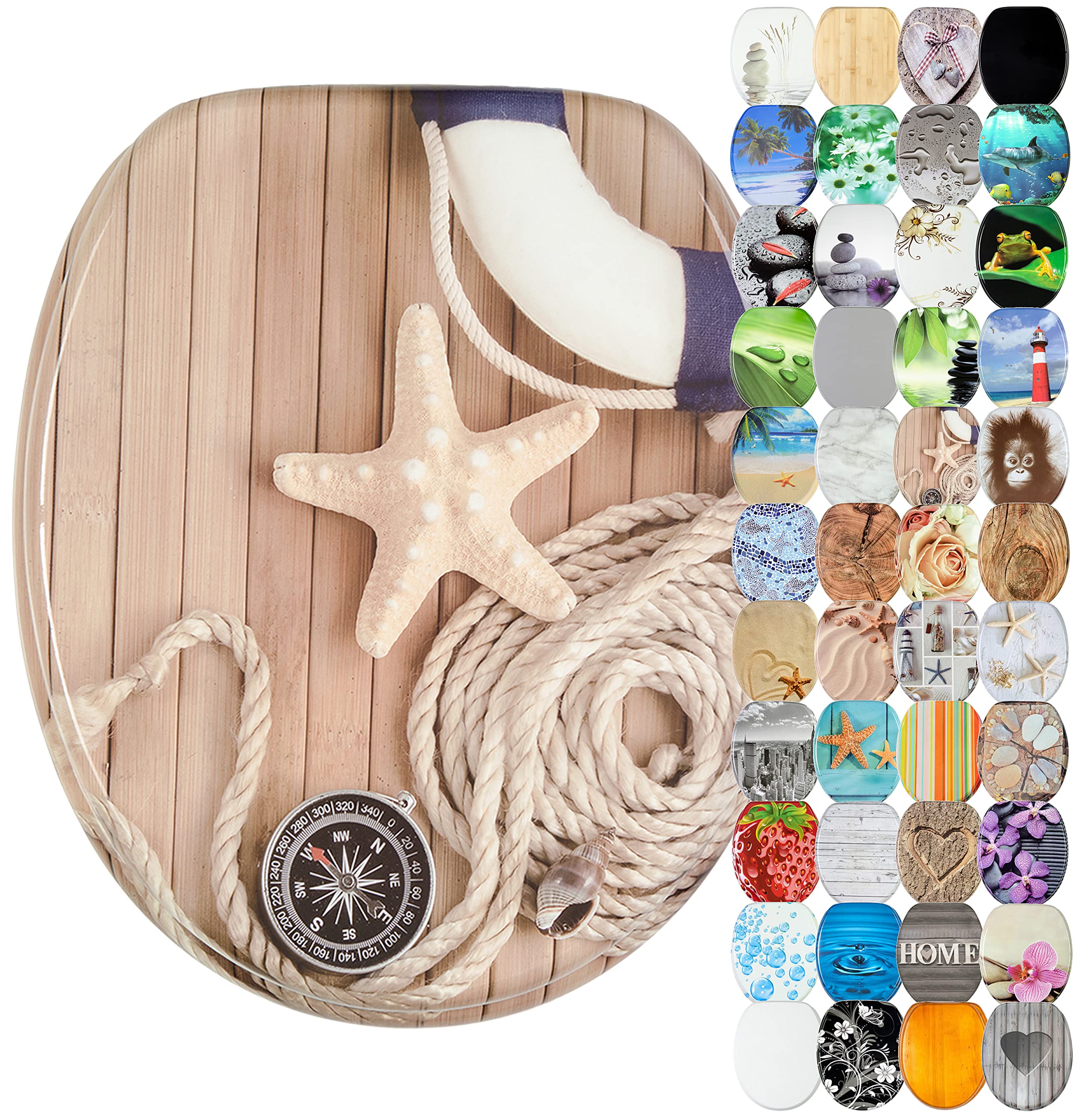 Sanilo Soft Close Toilet Seat, Wide Choice of New Toilet Seats, Stable Hinges, Easy to Mount (Maritime)