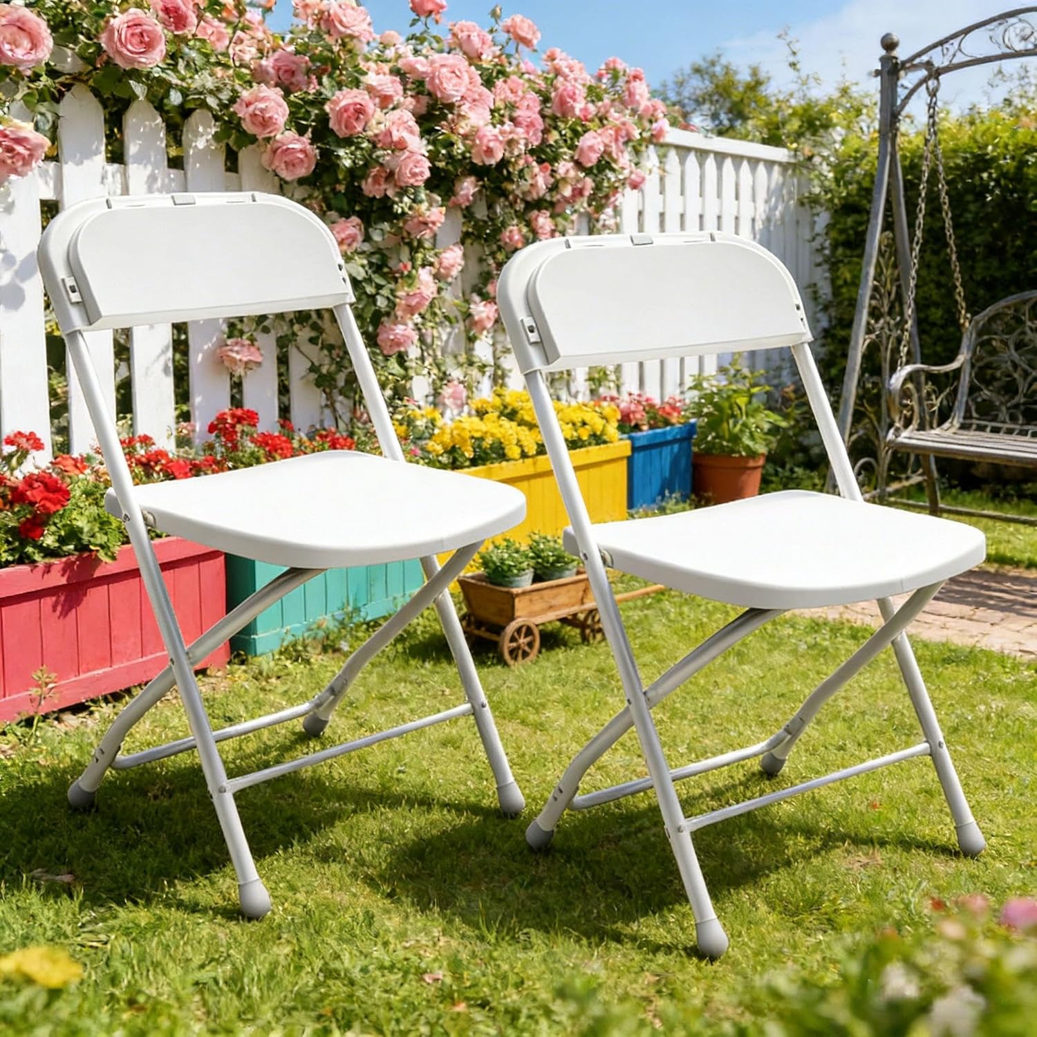 YLGJ&TIDY Plastic Folding Chair Set, Heavy Duty Stackable with Sturdy Frame,No Assembly Required Comfortable Indoor Outdoor Portable Chairs for Party Wedding Office (White PP, 2 Pack)