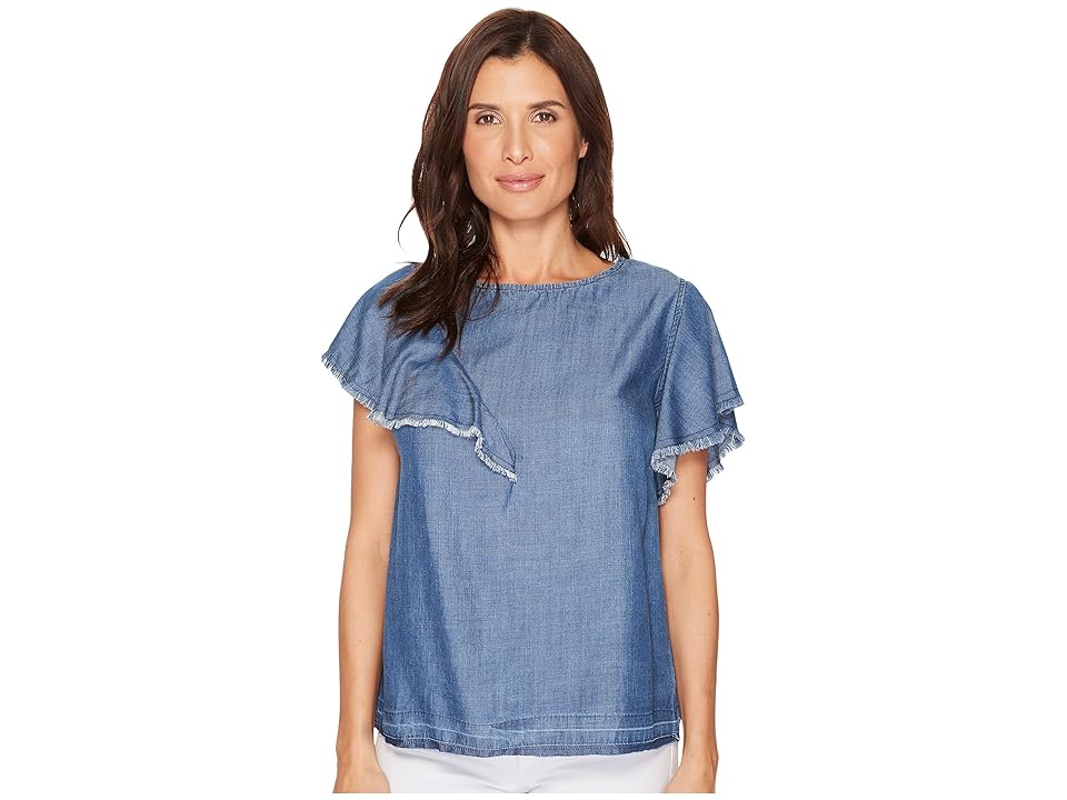 

B Collection by Bobeau Tommie Tencel Ruffle Blouse (Medium Wash Blue) Women's Blouse