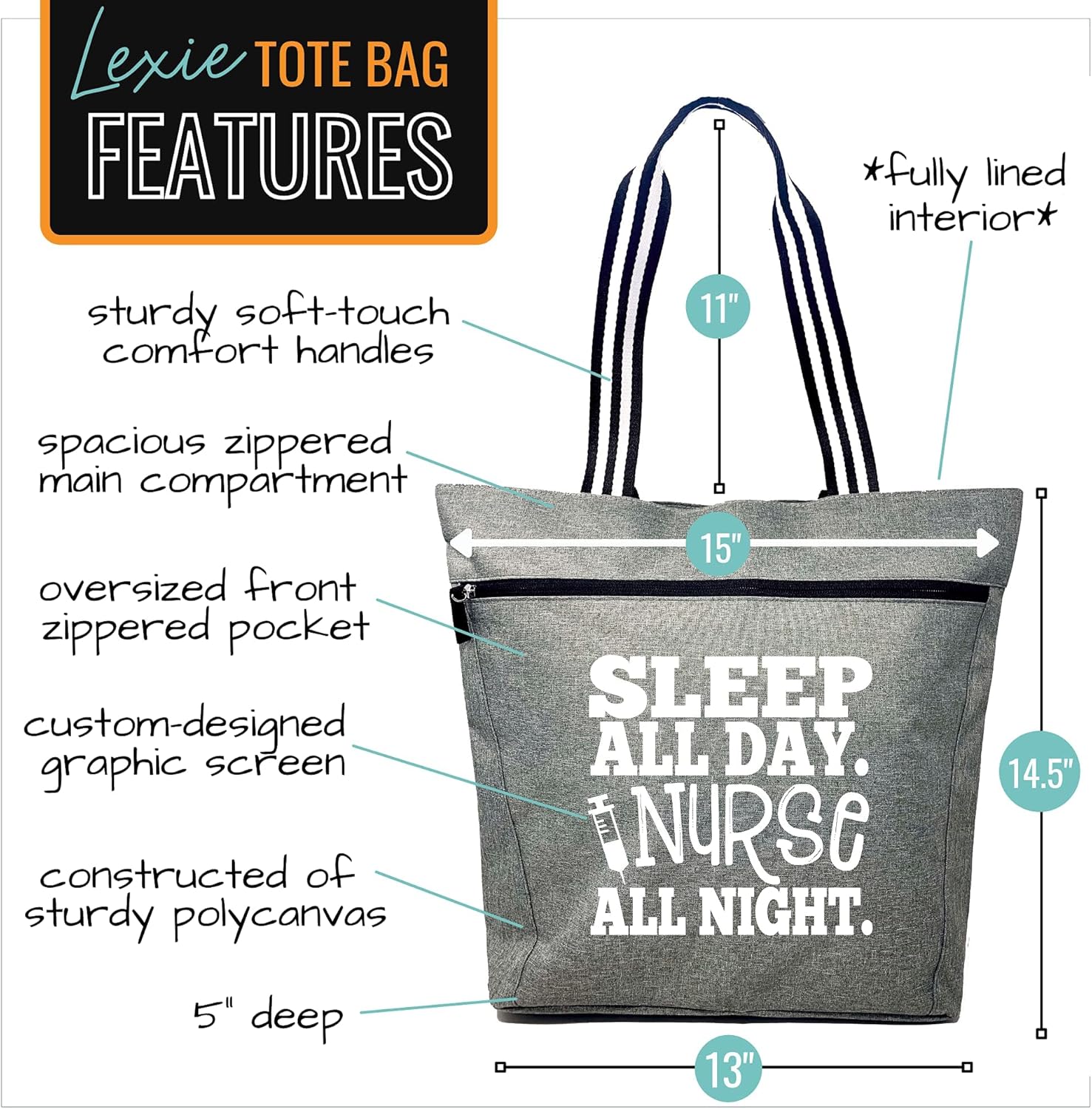 Nurse Tote Bag for Work - Christmas Gifts for Women Large Nursing Bag with Zipper, Pockets & Reliable Straps - Spacious Bag