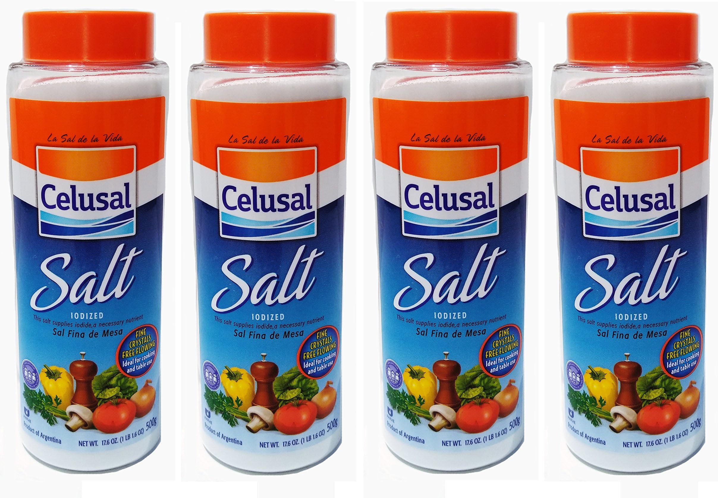 CELUSAL Salt Fina para Mesa Iodized From Argentine 500 gr. 4 Pack / Salt Iodized 17.6 oz