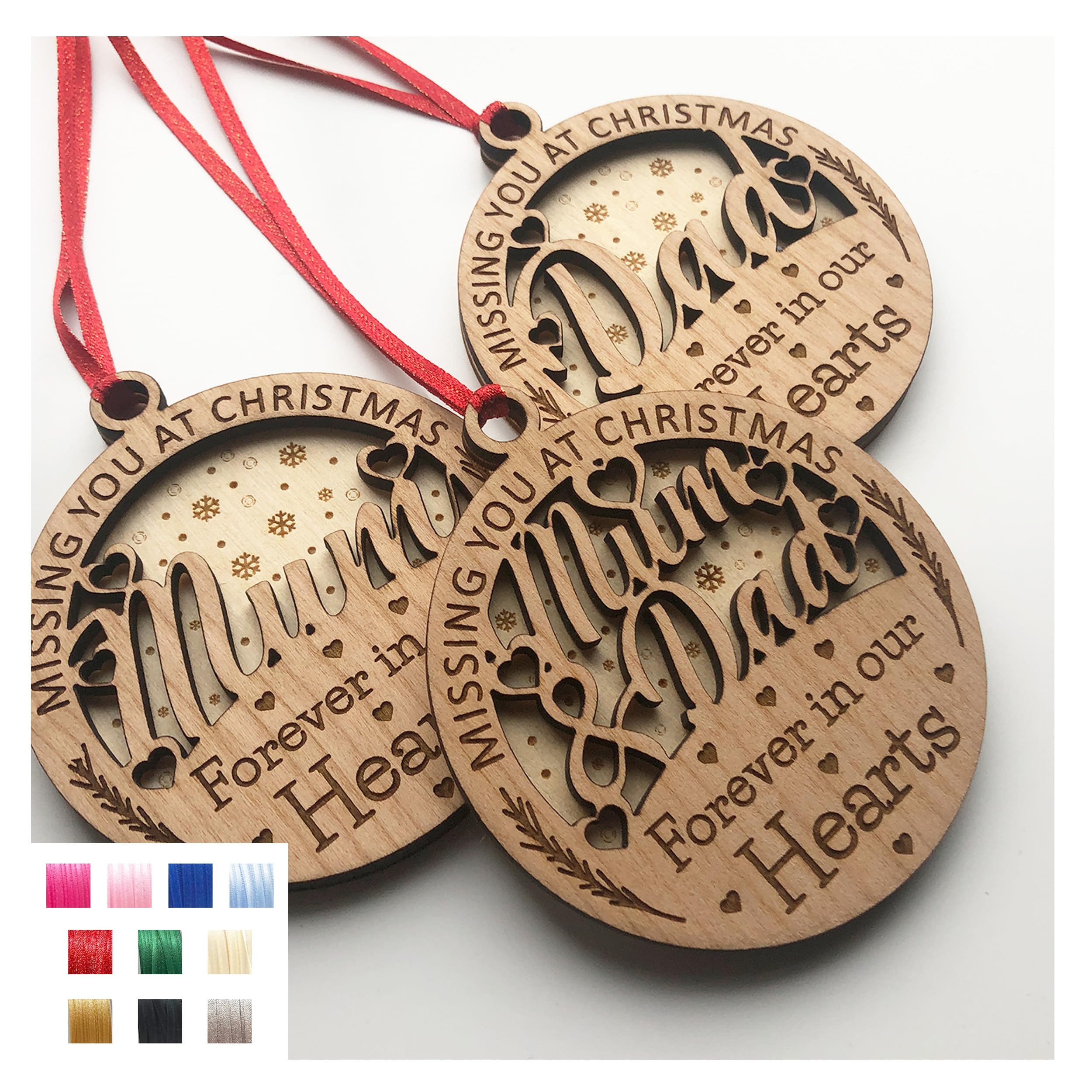 Lovethis** Cherry Mum & Dad Missing You At Christmas Memorial Remembrance Wooden Xmas Tree Bauble Decoration 3D Double Layered