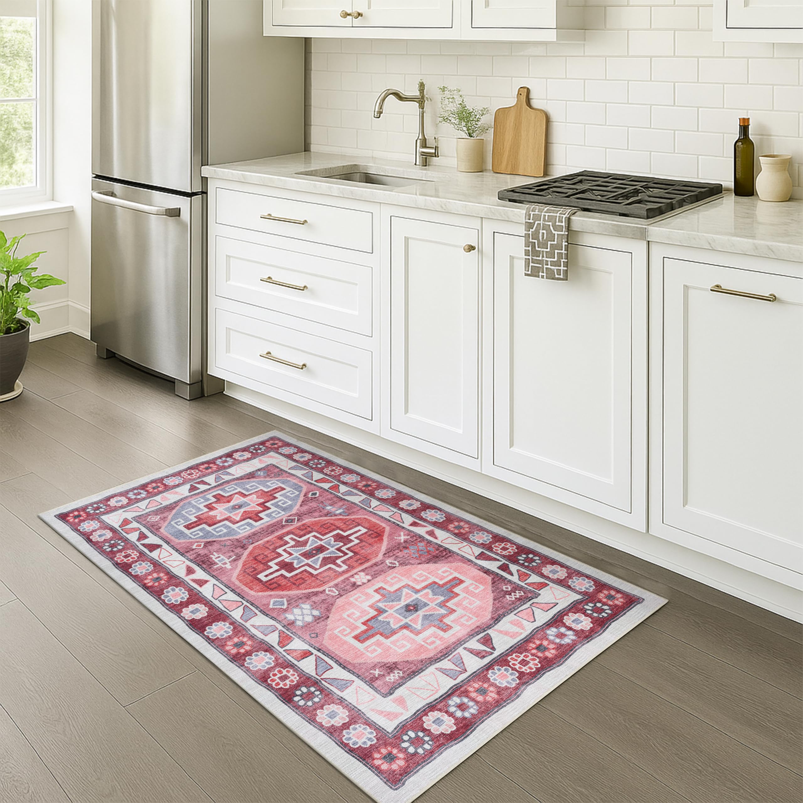 Fame Rugs Turkish Rug. Washable Vintage Oriental Antique Inspired Traditional Doormat Small Modern Area Rugs Luxury Entryway Entry Bedroom Bathroom