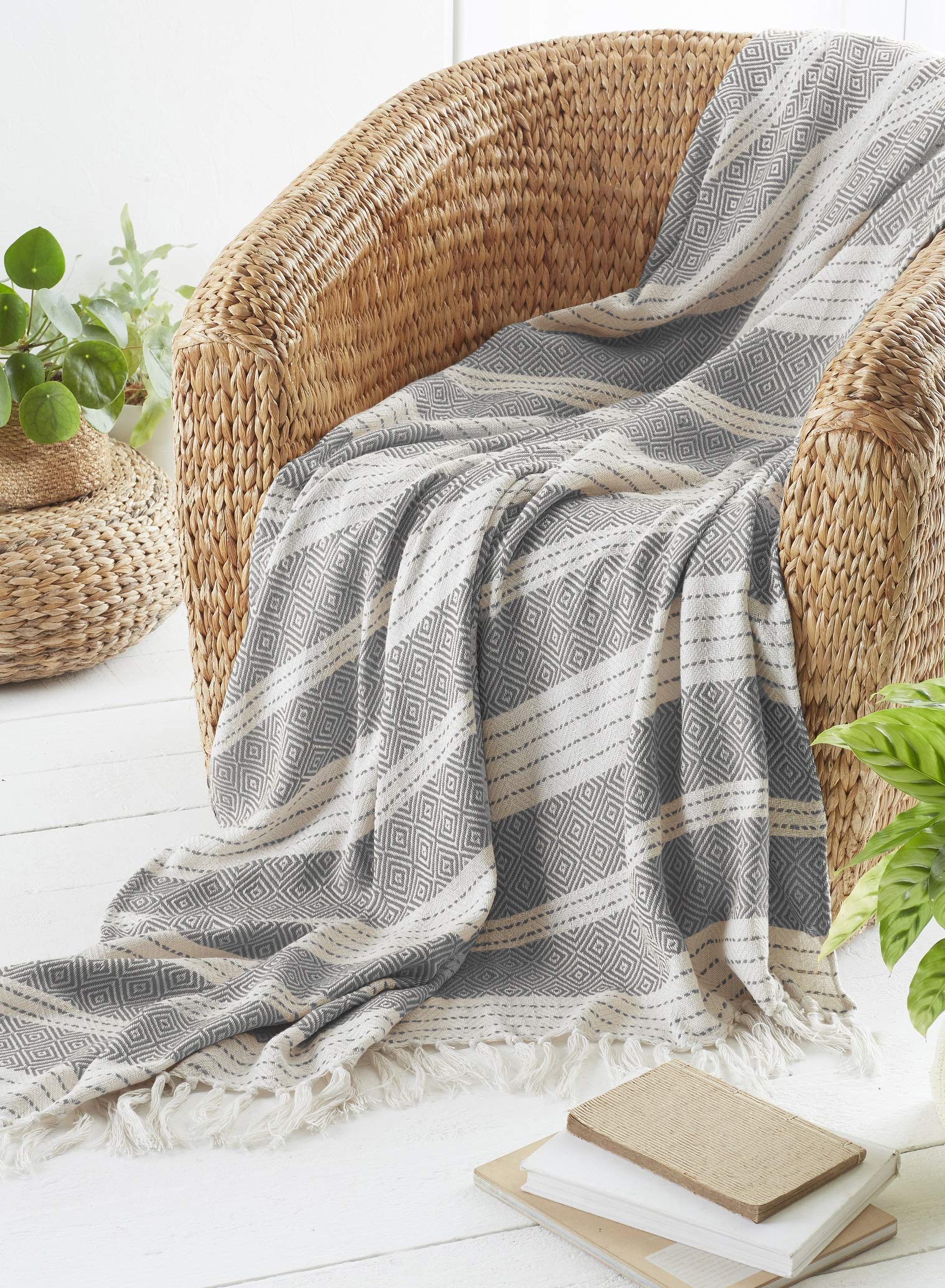 Homespace Direct Grey Diamond Throw Made From Recycled Plastic Bottles - 170X200cm