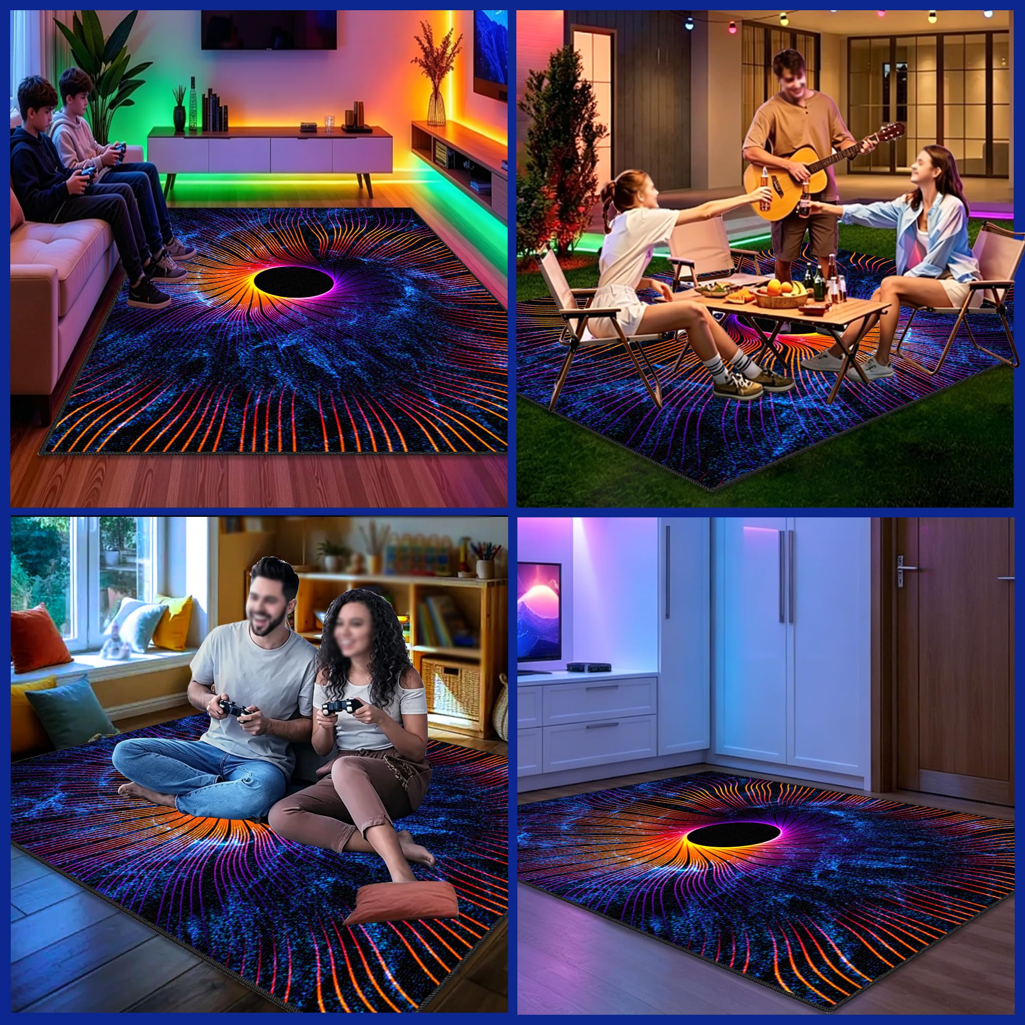 Alfombra Salon Grande Lavable, Alfombra de área de juegos para dormitorio de niños, 3D Alfombras Gamer Gaming antideslizante, Alfombra Habitación Juvenil para Sala de Juegos, Dormitorio 200 x 250 cm