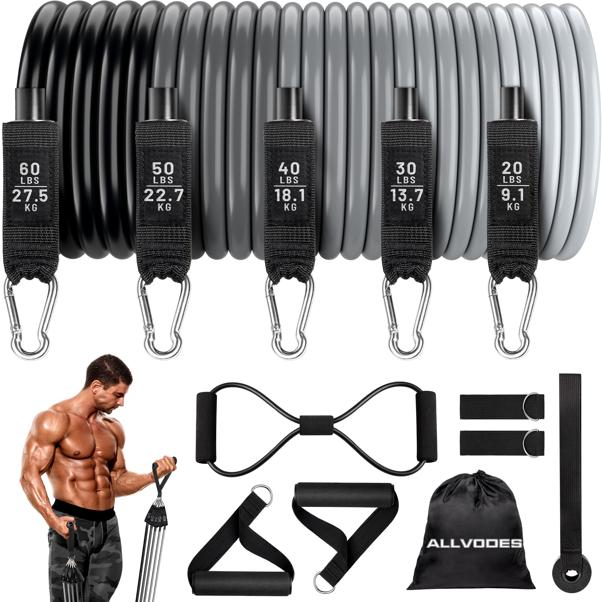 Resistance Bands, Resistance Band Set, Workout Bands, Exercise Bands for Men and Women, Exercise Bands with Door Anchor, Handles, Legs Ankle Straps for Muscle Training, Physical Therapy, Shape Body