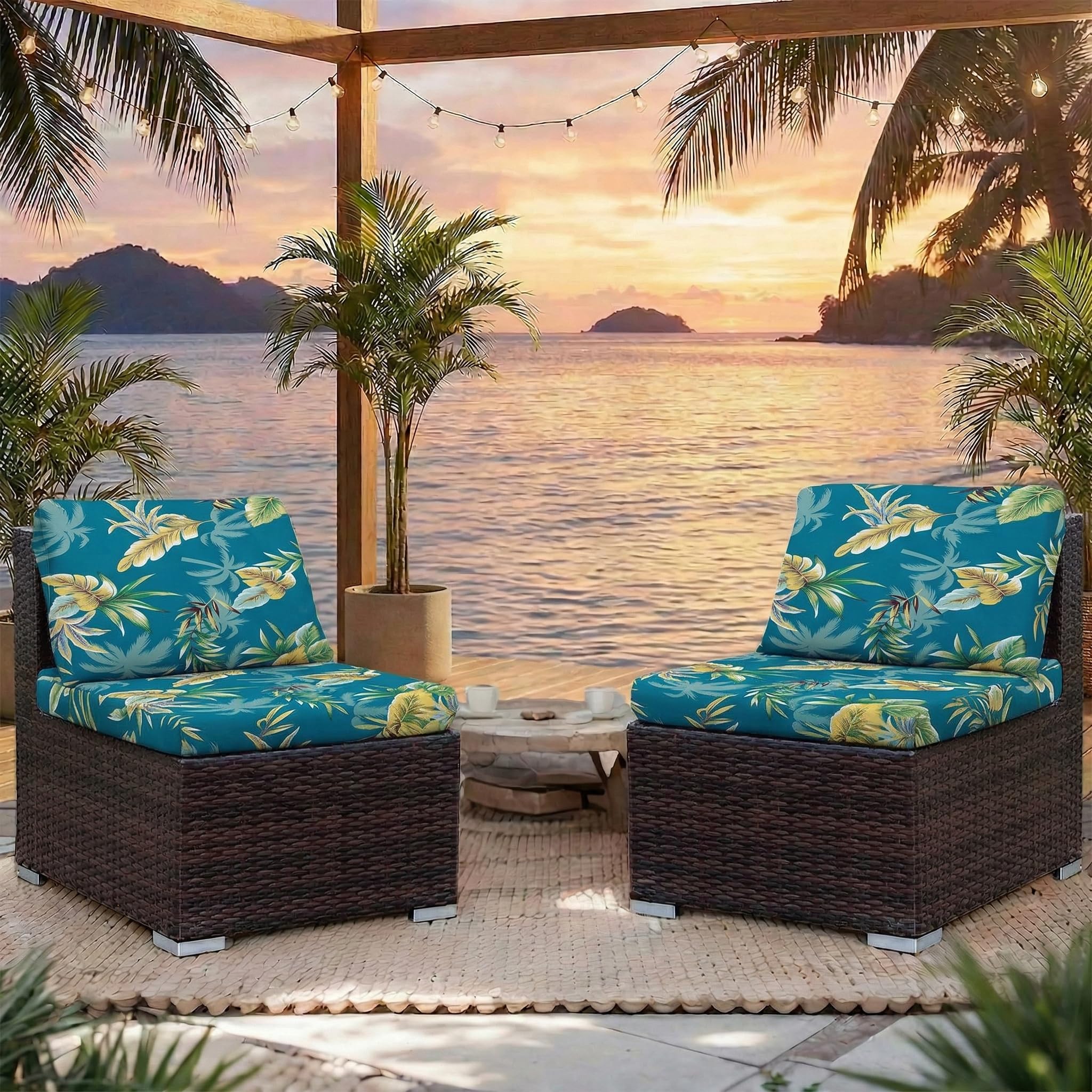 LiveGo Kissenbezüge für Outdoor-Terrassenkissen, waschbare Ersatz-Schonbezüge für Sofa- und Couchkissen, weich und langlebig, Sitzschoner für Terrassenmöbel (6, grüne Blätter A)