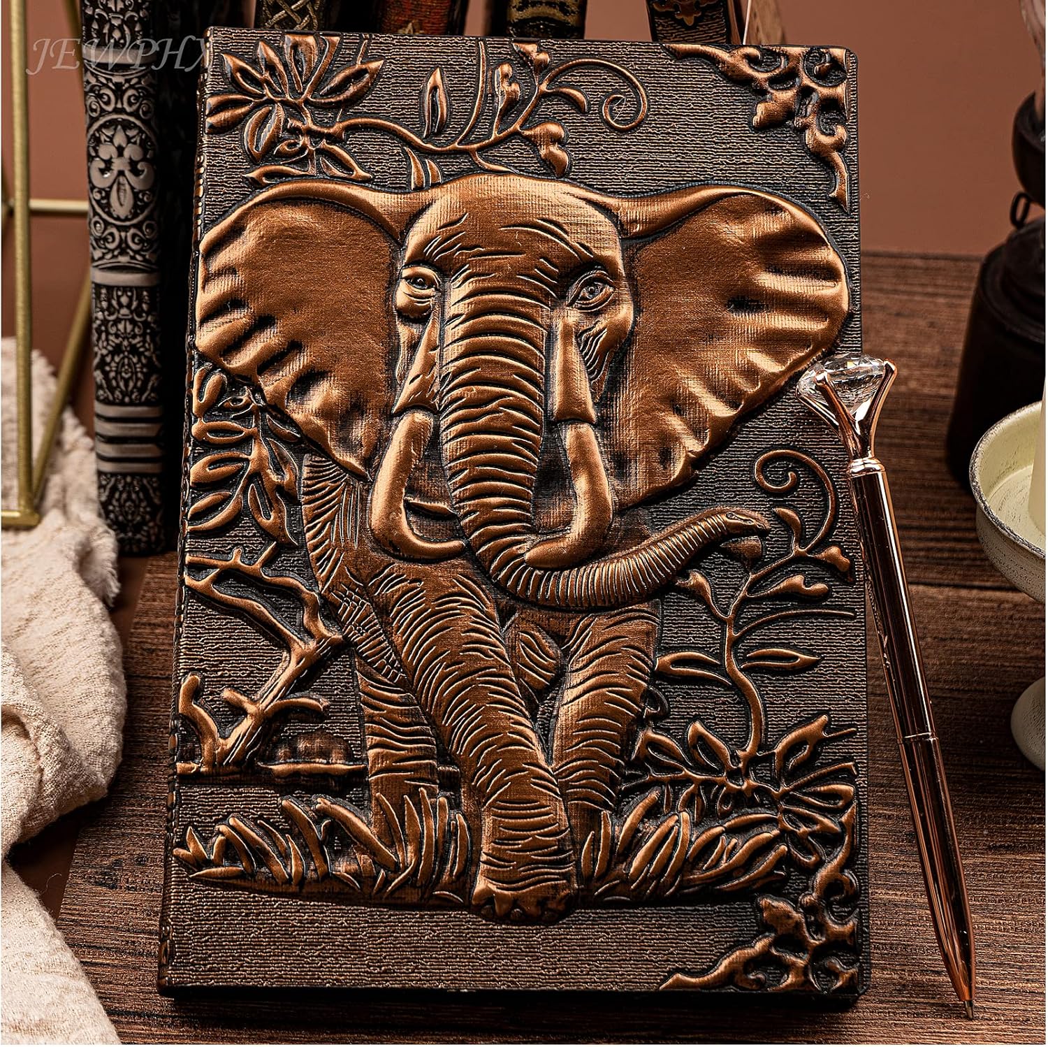 3D Elephant Vintage Leather Journal Writing Notebook with Pen Set,Antique Handmade Leather Daily Notepad Sketchbook,Travel Diary&Notebooks to Write in,Elephant Journal Gift for Men Women - Image 6