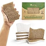 Biodegradable Natural Kitchen Sponge - Compostable Cellulose and Coconut Walnut Scrubber Sponge (6 Pack)