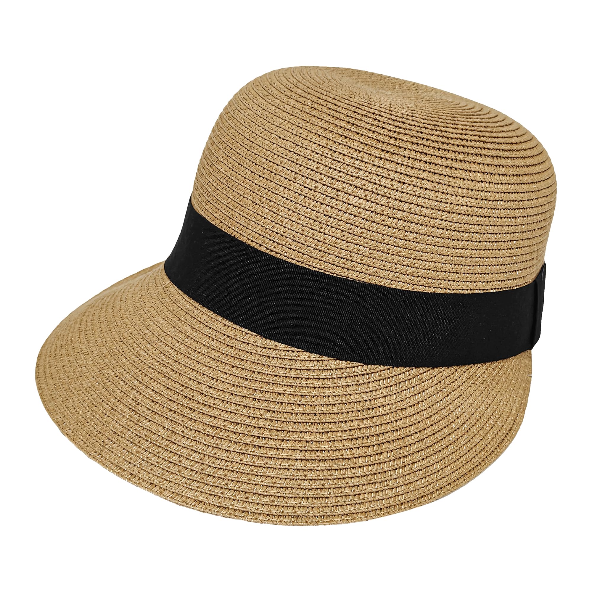 Wildarms De Mujer Summer Straw Sun Hat - Negro Ribbon Foldable Outdoor Floppy Straw Beach Hats (, Talla única, Beige)