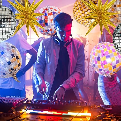 Miniatura 3 de Globos de bola de discoteca, 18 globos de discoteca, bola de discoteca colorida 4D de 22 pulgadas, brillantes y únicos, utilizados para cumpleaños,