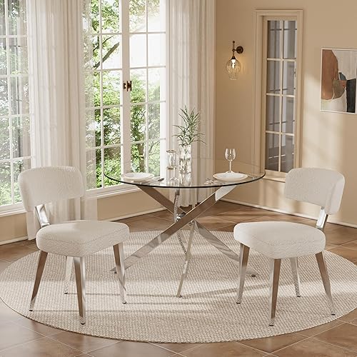 Miniatura 10 de Juego de mesa de comedor pequeña para 4, mesa de cocina redonda de 36 pulgadas con 4 sillas de comedor Teddy Boucle, parte superior de vidrio Todo