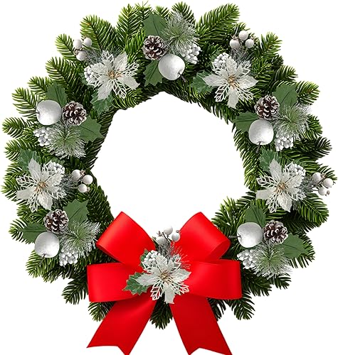 Miniatura 2 de BANBERRY DESIGNS Juego de 10 púas para árbol de Navidad, piña, flor de pascua blanca flocada, manzana, bayas, cono de pino y vegetación, 5 cada uno2