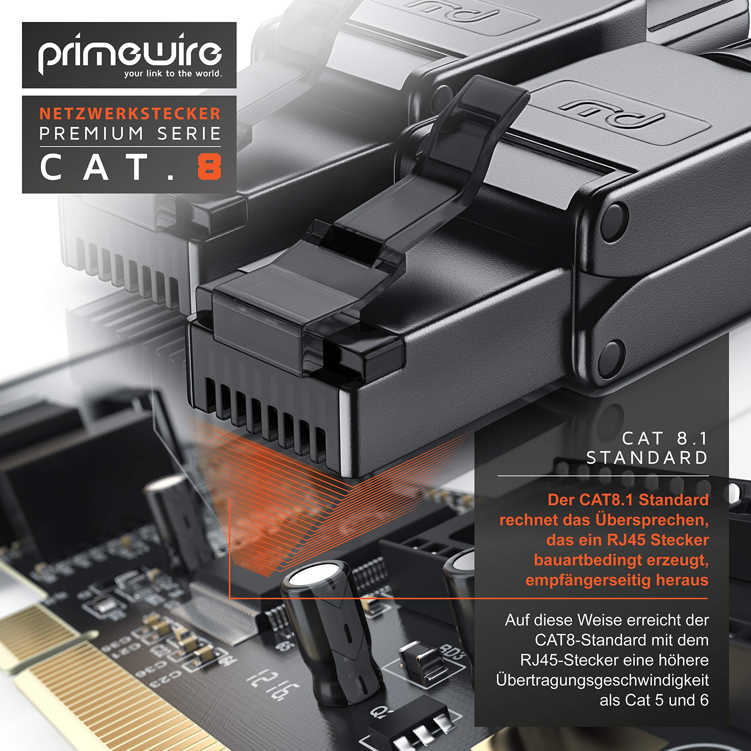 CSL - 10 x Netzwerkstecker Feldkonfektionierbar RJ45 CAT 6/7/8 - Geschirmt 40 GBit/s 2000 MHz Ethernet Werkzeuglos LAN Kabel - Crimpstecker Steckverbinder für Netzwerkkabel Verlegekabel