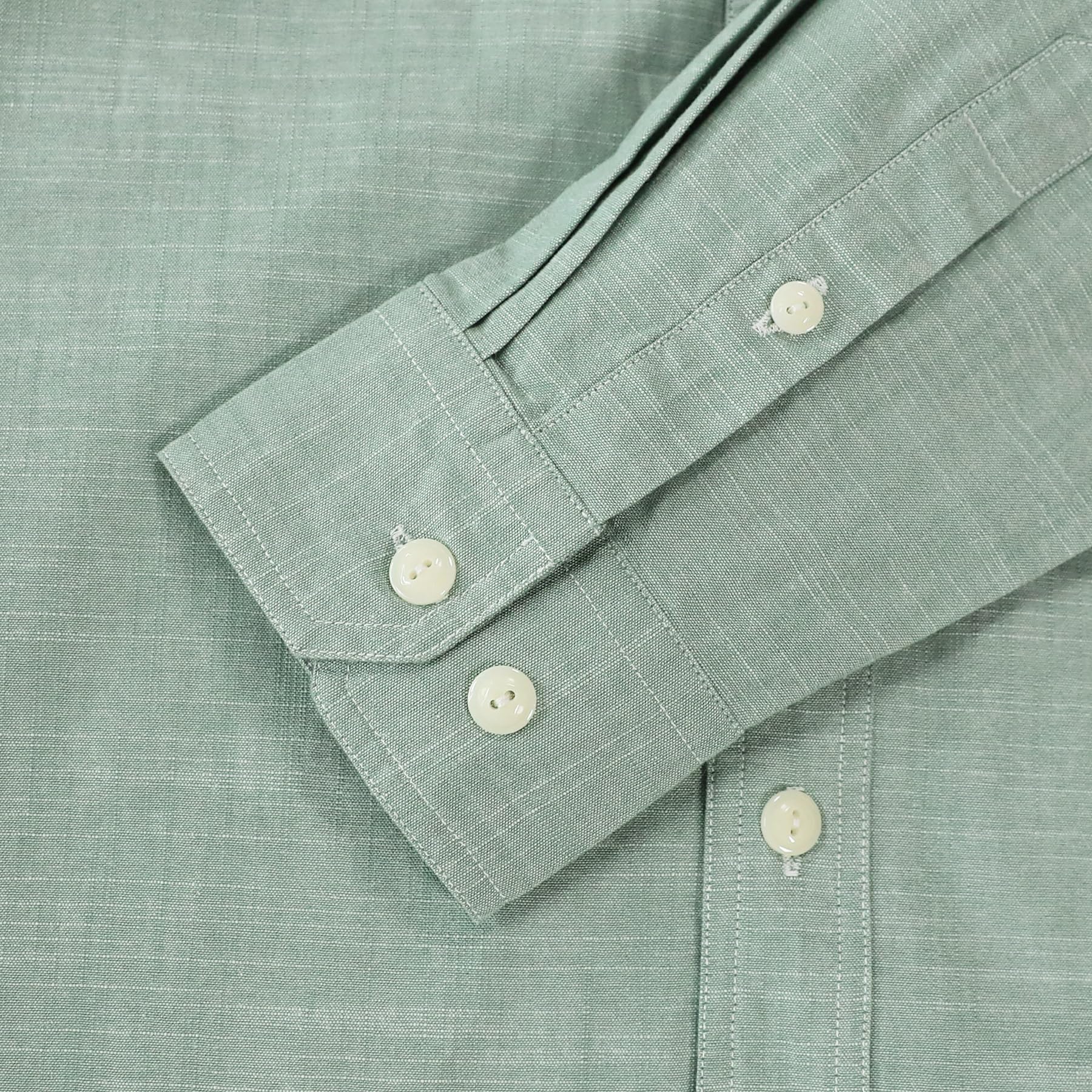 Dubinik® Camicia Uomo Chambray Lavoro Cotone Bottone Manica Lunga Due Tasche Casual