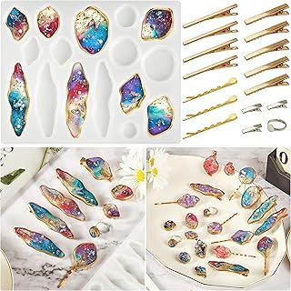 PieceCircle Jewelry Resin Molds, Hair Clips Silicone Molds for Resin Casting, Silicone Molds for Casting Hair Clips Pin, Jewelry Pendants, DIY Hair Clips Resin Molds with 16 Hair Clip Accessories