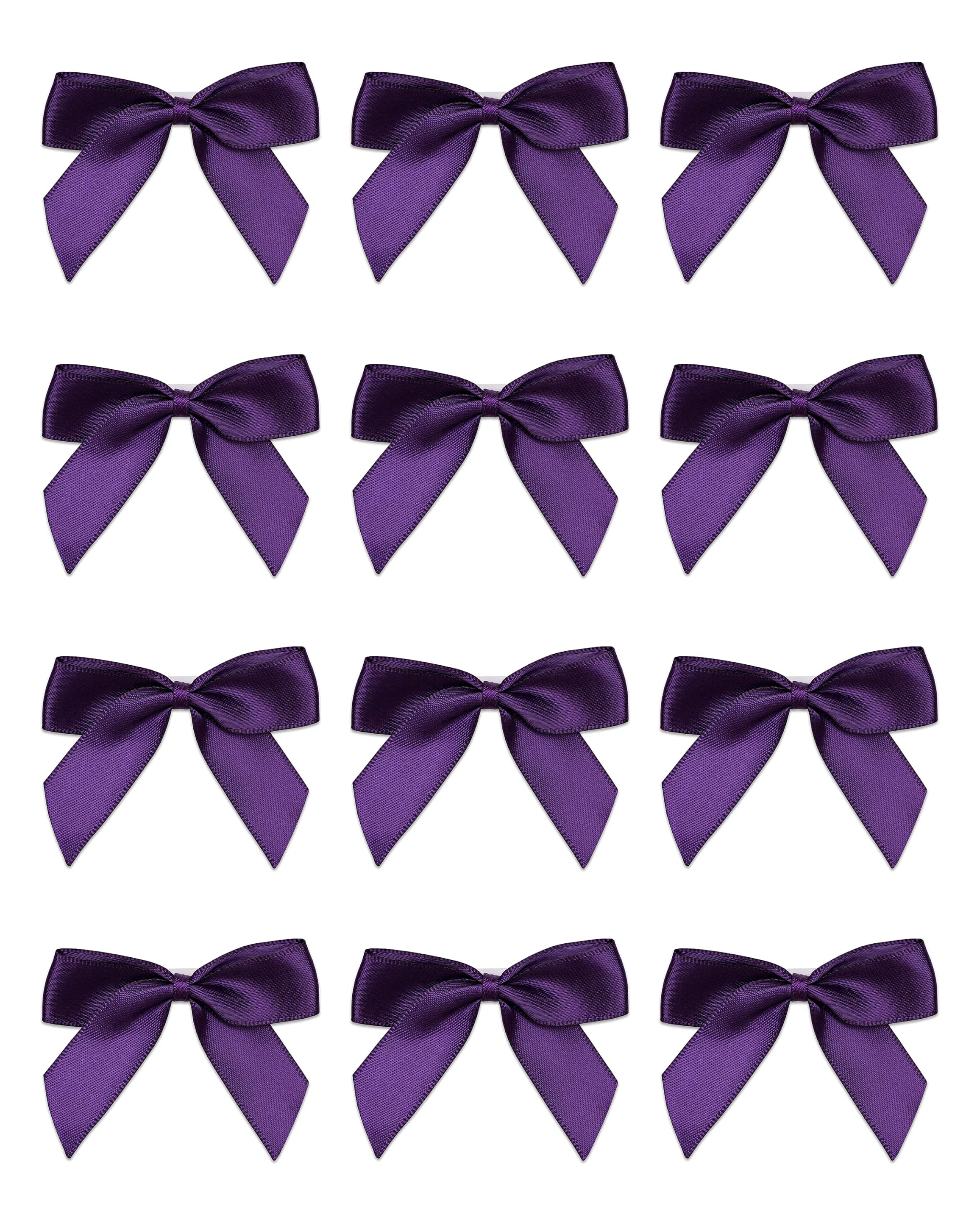 Italian Options Small Satin Ribbon Bows, Self Adhesive Bow Decorations for Crafts, Gift Wrap, Hampers, Hair Bows, Wedding Stationery, Floristry, Christmas, Cakes, Crafting, Aubergine, 24 Pack, 5 cm — image 1