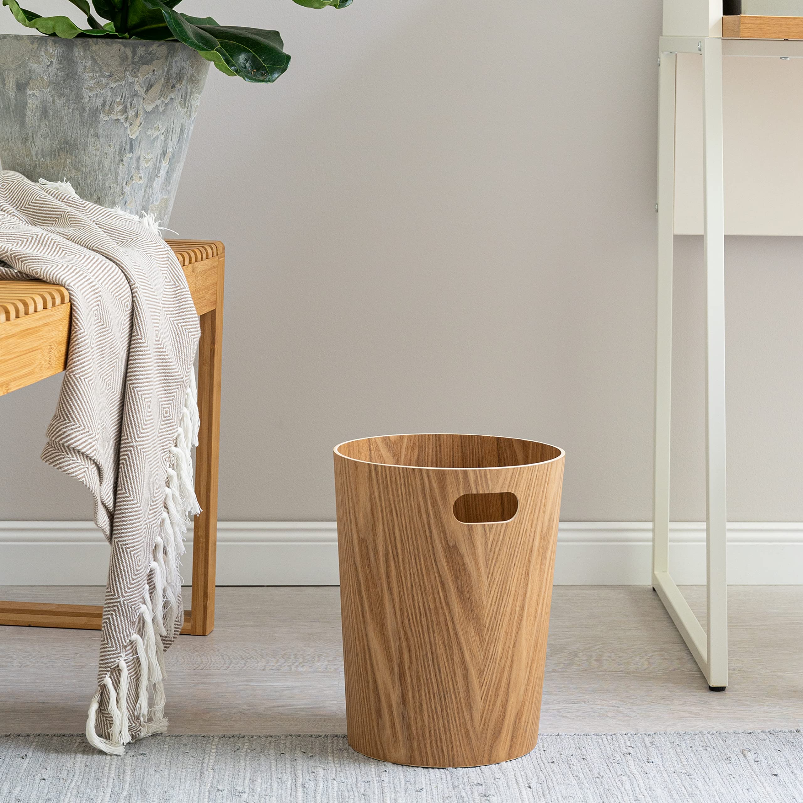 Corbeille à Papier En Bois Véritable Kazai Börje - 9 Litres - Noyer - Pour Bureau Et Chambre