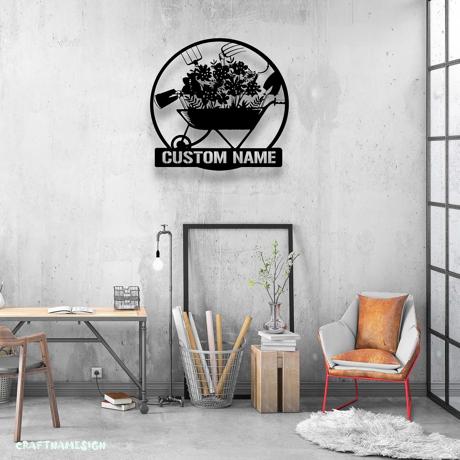 craftnamesign Custom Gardening Tool Metal Wall Art LED Light Farmhouse Wall Decor, Personalized Name Garden Decor Metal Farmer Gifts, Custom Farmer Name Sign