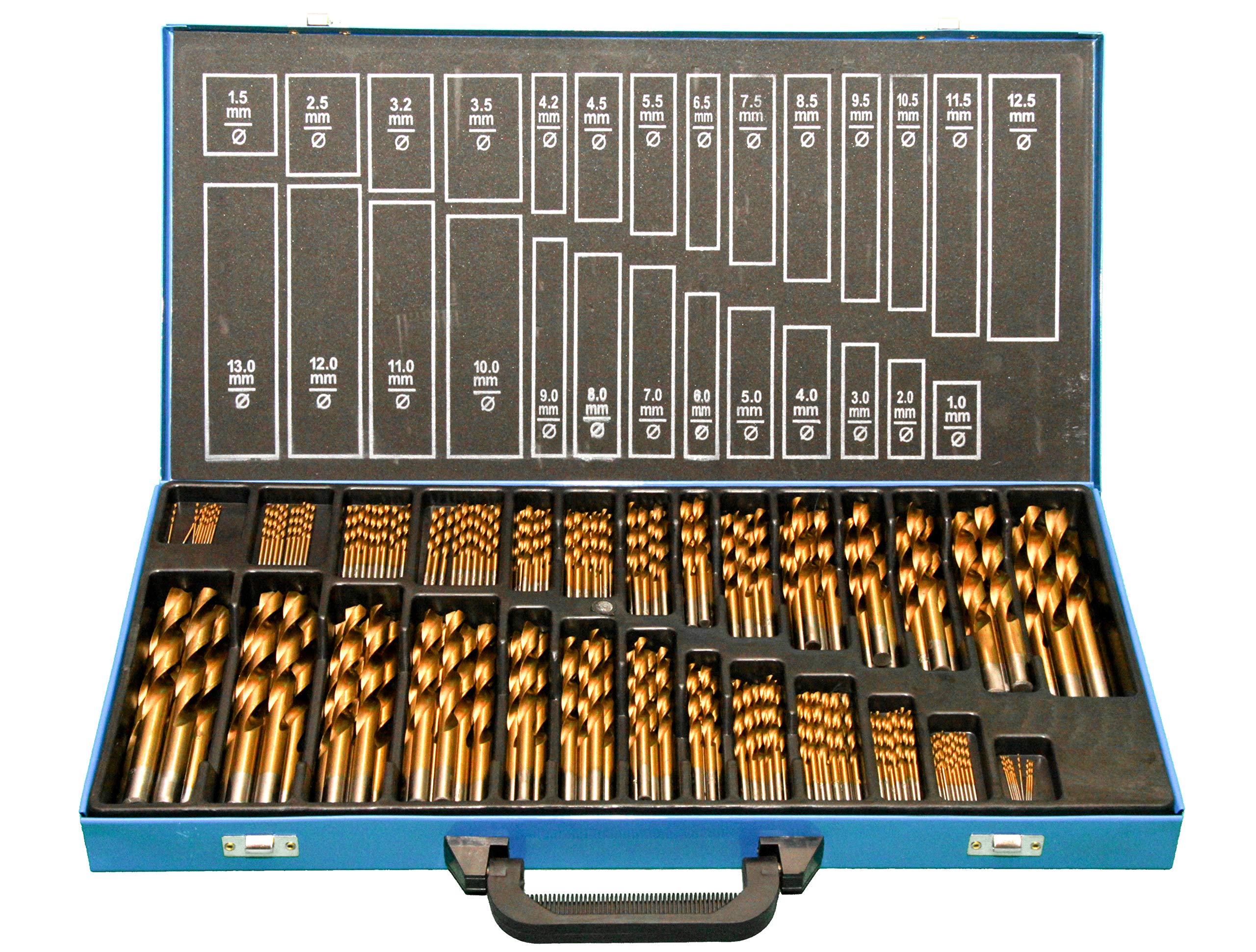 Metallbohrer-Set 230-tlg. 1-13 mm - HSS-R Spiralbohrer DIN 338 - Kanten geschliffen (EG) - TiN-beschichtet für lange Standzeit - Für Metall & Holz - Industriequalität - PeTools