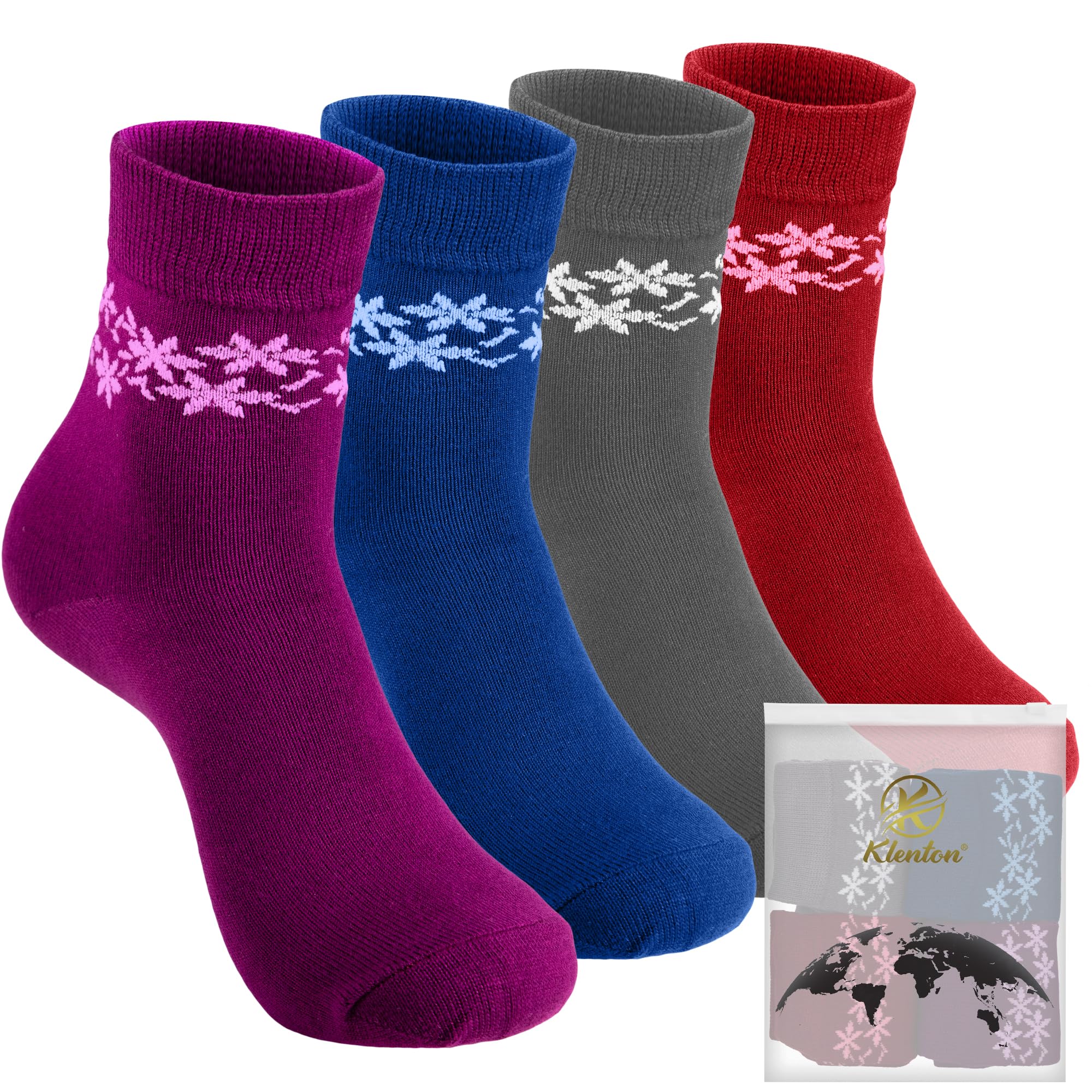 Klenton Calcetines de Bambú para Mujer, Calcetines Transpirable y Suave Informales de Bambú, 4 Pares, Talla 37-41