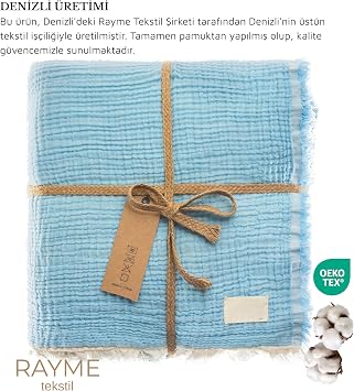 Müslin Pike Çift Kişilik, 100% Pamuk 4 Katlı Kaliteli Müslin Yatak Örtüsü, Dekoratif Şık Yumuşak Hafif Yazlık Pike (Açık Mavi, Çift Kişilik 220x240 cm)