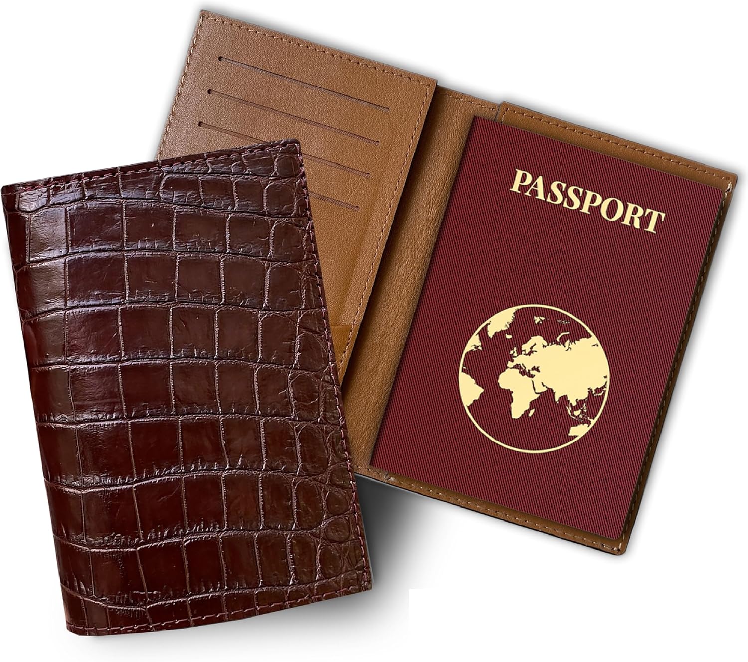 Black Slim Alligator Belly Leather Passport Holder Cover Crocodile Belly Travel Bifold Wallet ID Card Case Premium RFID Blocking Handmade Gift For Men PASS-01