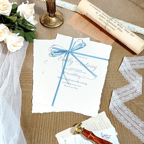 Miniatura 7 de DINDOSAL Cinta fina azul polvorienta de 18 pulgadas, cinta de satén azul francés, decoración de boda para manualidades, envoltura de regalos,