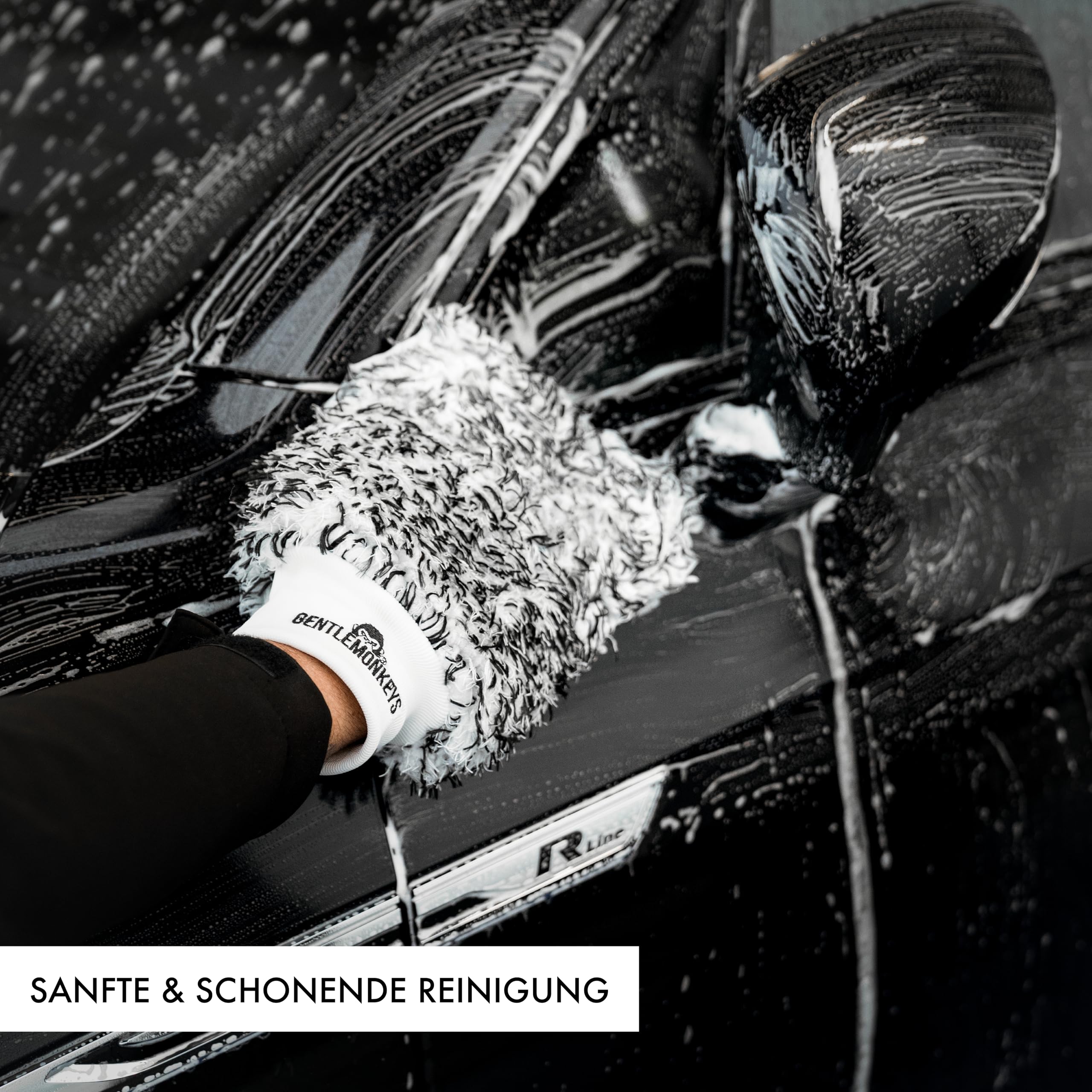 GENTLEMONKEYS Auto Waschhandschuh • Premium Autowaschhandschuh für professionelle Autopflege • 100% saugstark, kratzfrei & schonend • Mikrofaser Putzhandschuh aus ultraweicher Mikrofaser