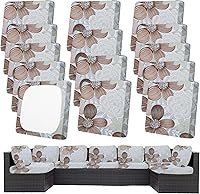 Vista 32 de Juego de 12 fundas de almohada y cojines para exteriores, 8 fundas de asiento + 4 fundas de almohada, fundas elásticas para muebles de patio