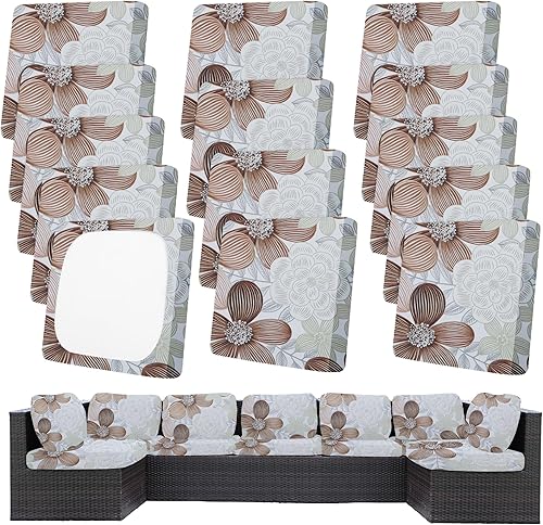 Miniatura 32 de Juego de 12 fundas de almohada y cojines para exteriores, 8 fundas de asiento + 4 fundas de almohada, fundas elásticas para muebles de patio