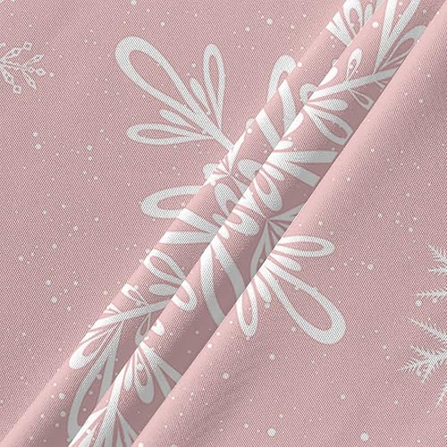 Miniatura 5 de Mantel redondo de Navidad con diseño de copo de nieve rosa de 54 pulgadas, protector de tela impermeable, mantel de Navidad con copos de nieve de