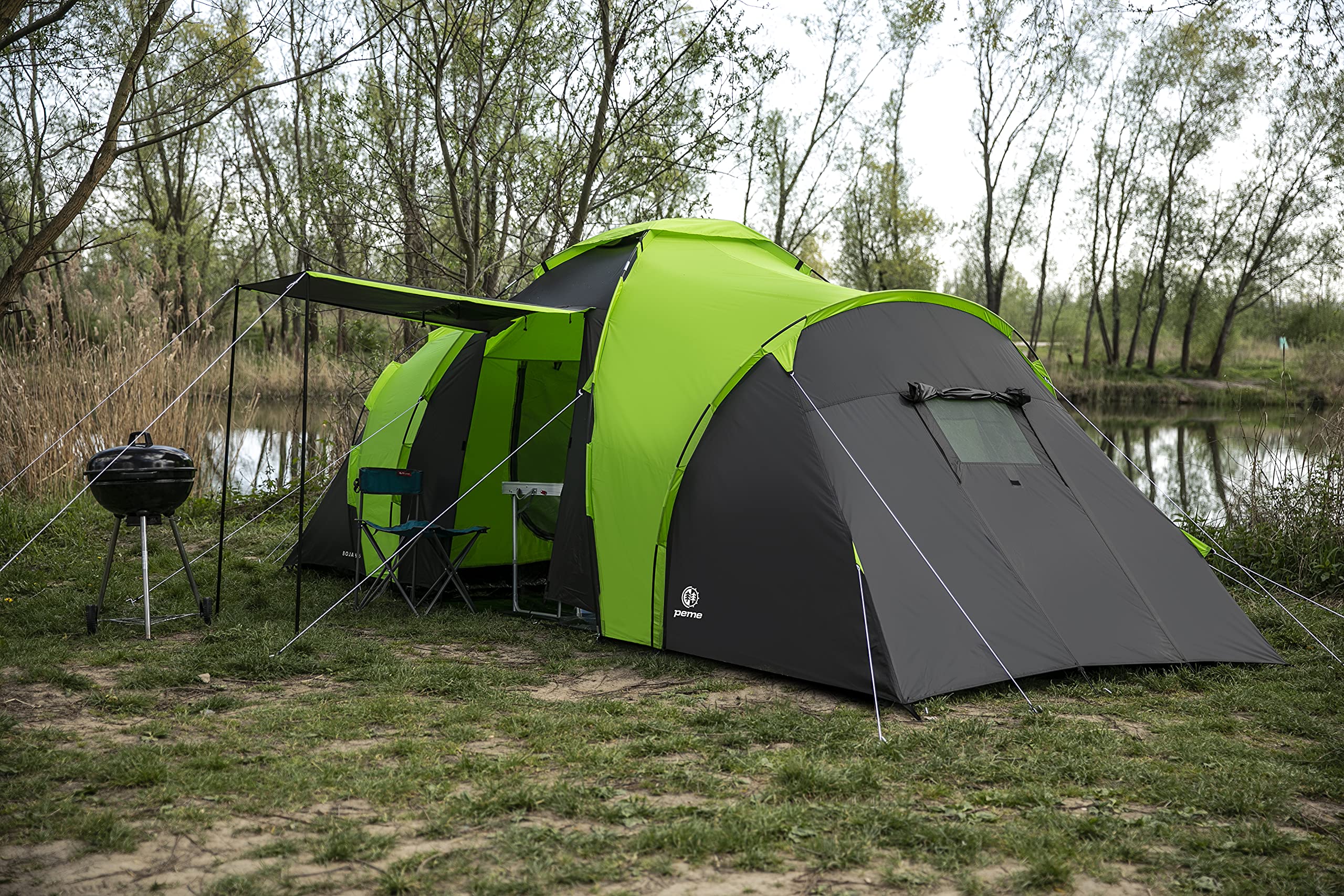 peme Tienda de Campaña Túnel Bojan 6, para 6 Personas, Impermeable 4000mm, Carpa Familiar para Actividades al Aire Libre como Trekking, Camping y Senderismo, con Vestíbulo y Toldo Solar, 2 Entradas