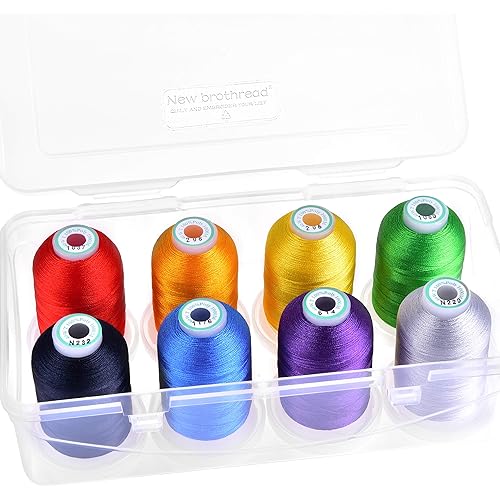 New brothread - 20 Options - 8 Snap Spools of 1000m Each Polyester Embroidery Machine Thread with Clear Plastic Storage Box for Embroidery & Quilting - Over Rainbow