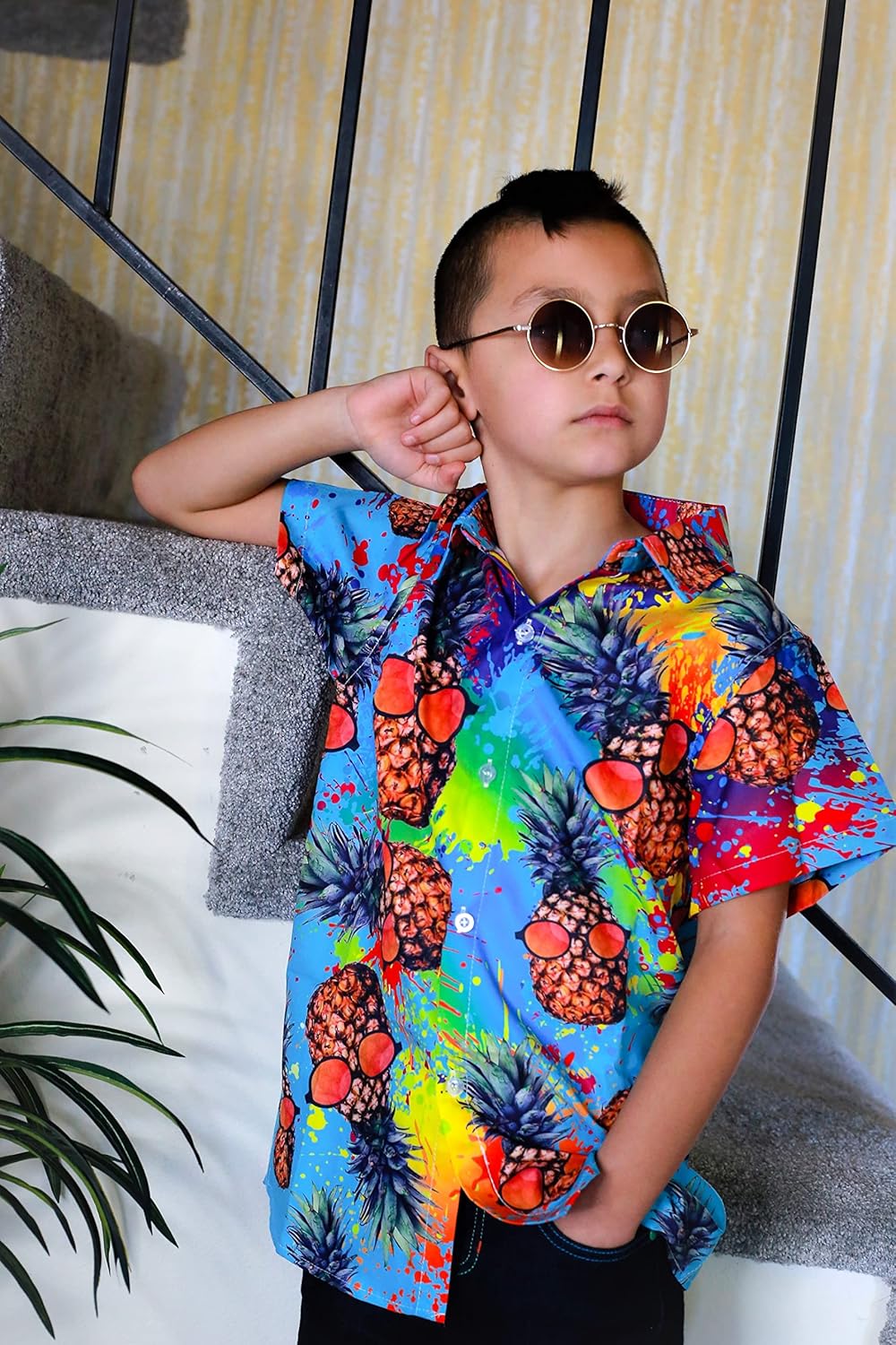 uideazone Boys Hawaiian Shirts Novelty Printed Funky Short Sleeve Button Down Shirt Kids Aloha Luau Shirt 7-14T - Image 5