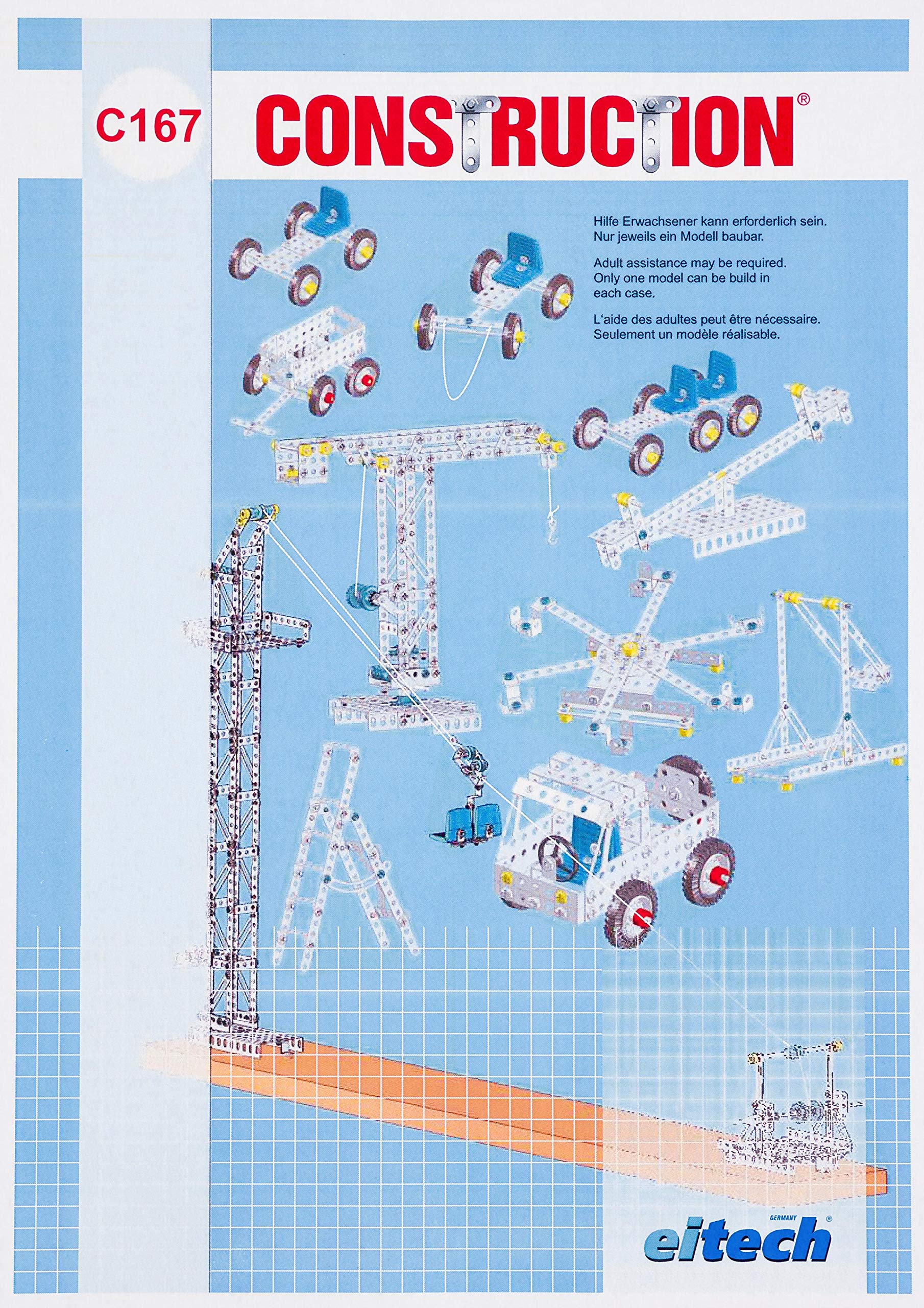 eitech Schulbaukasten - Metallbaukasten 00167, 11 Modelle, 600+ Bauteile | Entwickelt nach Lehrplan, Werken und technisches Verständnis, Lernspielzeug für Kinder ab 8 Jahren, Gruppenset Grundschule