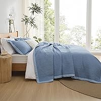 Vista 5 de Bedsure - Juego de edredón azul tamaño king, juego de ropa de cama con colcha y cubrecama, colcha ligera con patrón de pana, juego de 3 piezas